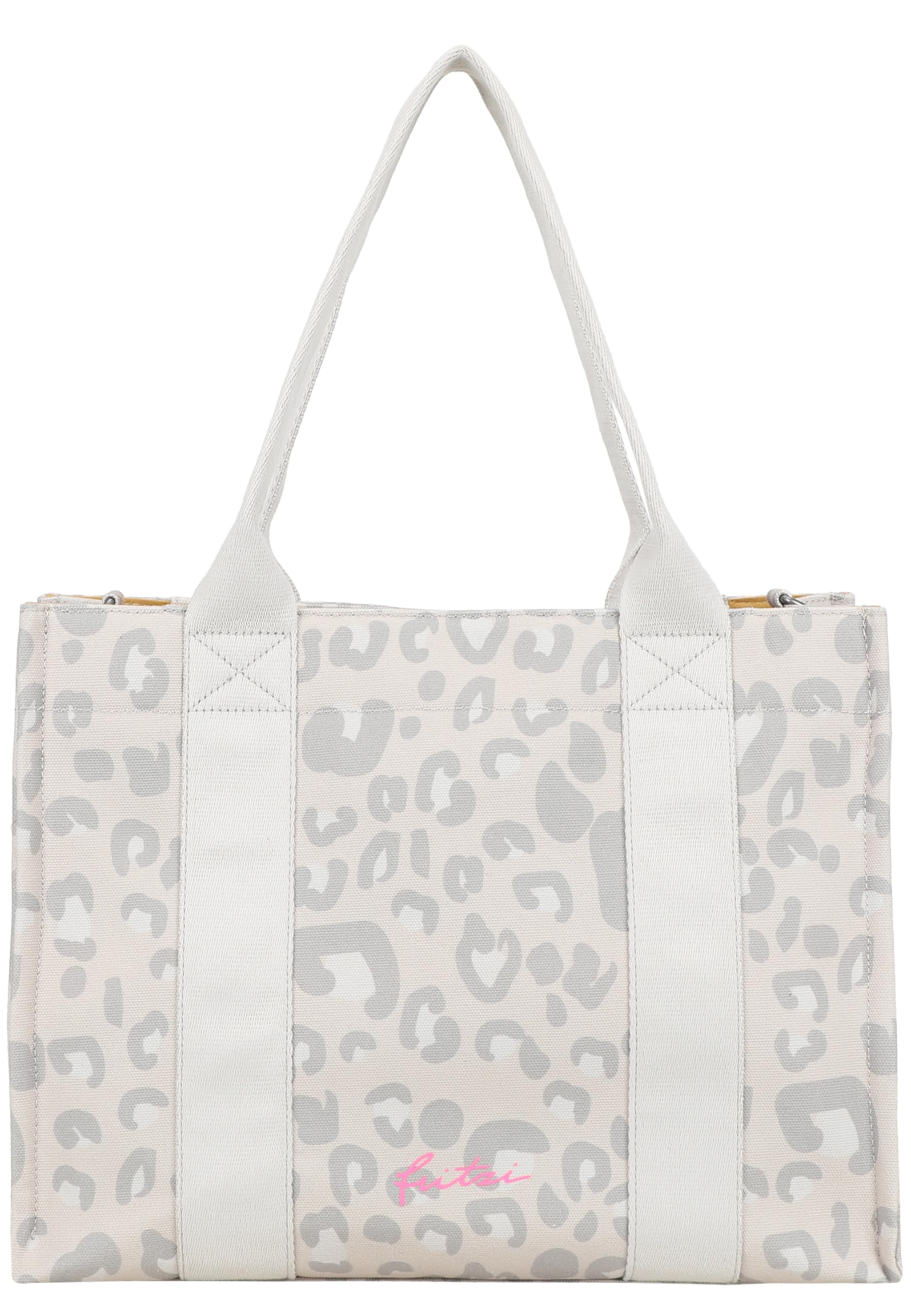 Fritzi Tote Shopper Leo bolso mujer canvas shopper estampado leopardo bolso tote grande cierre cremallera bolso hombro ciudad festival viaje compras bolso diario 29,5 x 40 x 14 cm - Rosa, Verde, Beige