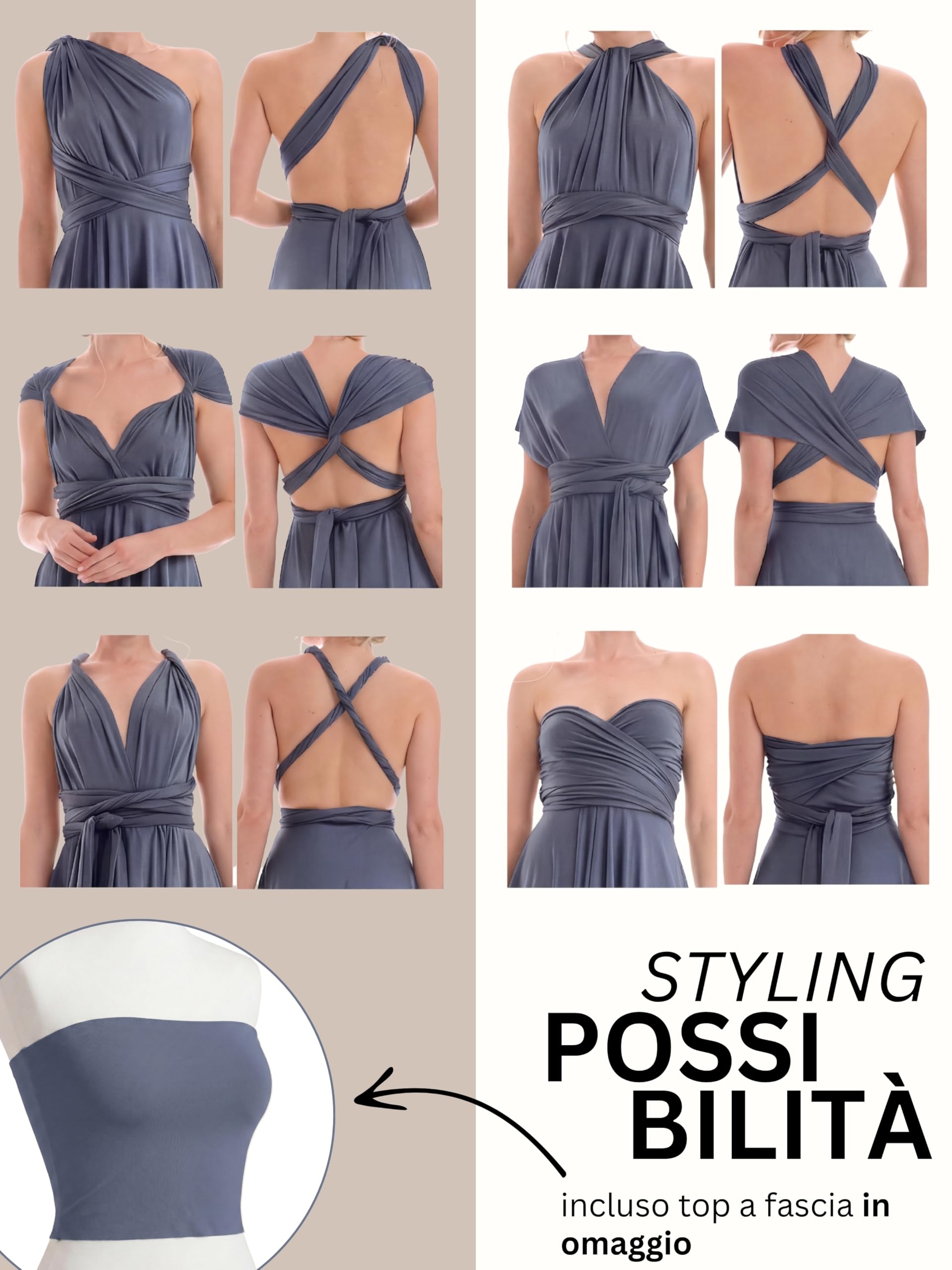 Juvell Abito da Damigella - Abito Infinity Lungo - Abiti da Sera - Top a Fascia Incluso - Vestito Donna Elegante - Boda-Bridesmaid-Baile - 1000