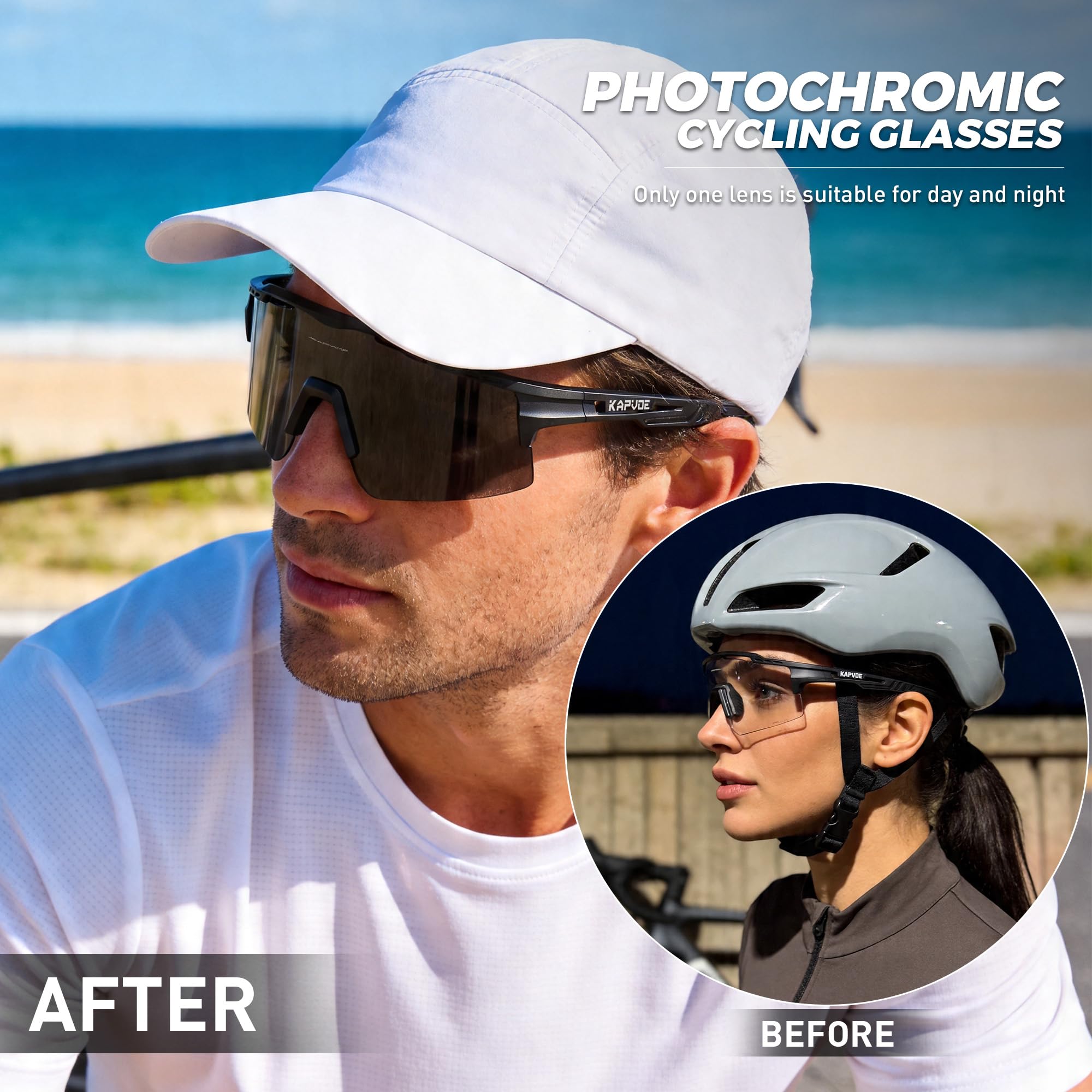 KAPVOE Fotocromatici Occhiali Da Ciclismo UV400 Protezione Occhiali Da Sole Sportivi Donne Uomini K75