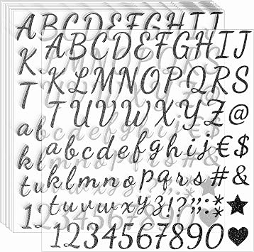 790 Pieces 10 Sheets Self Adhesive Glitter Alphabet Letter Stickers for Classroom Decor, Grad Cap Decoration, DIY Crafts Art Making, Business,Address Number Black,1 Inch