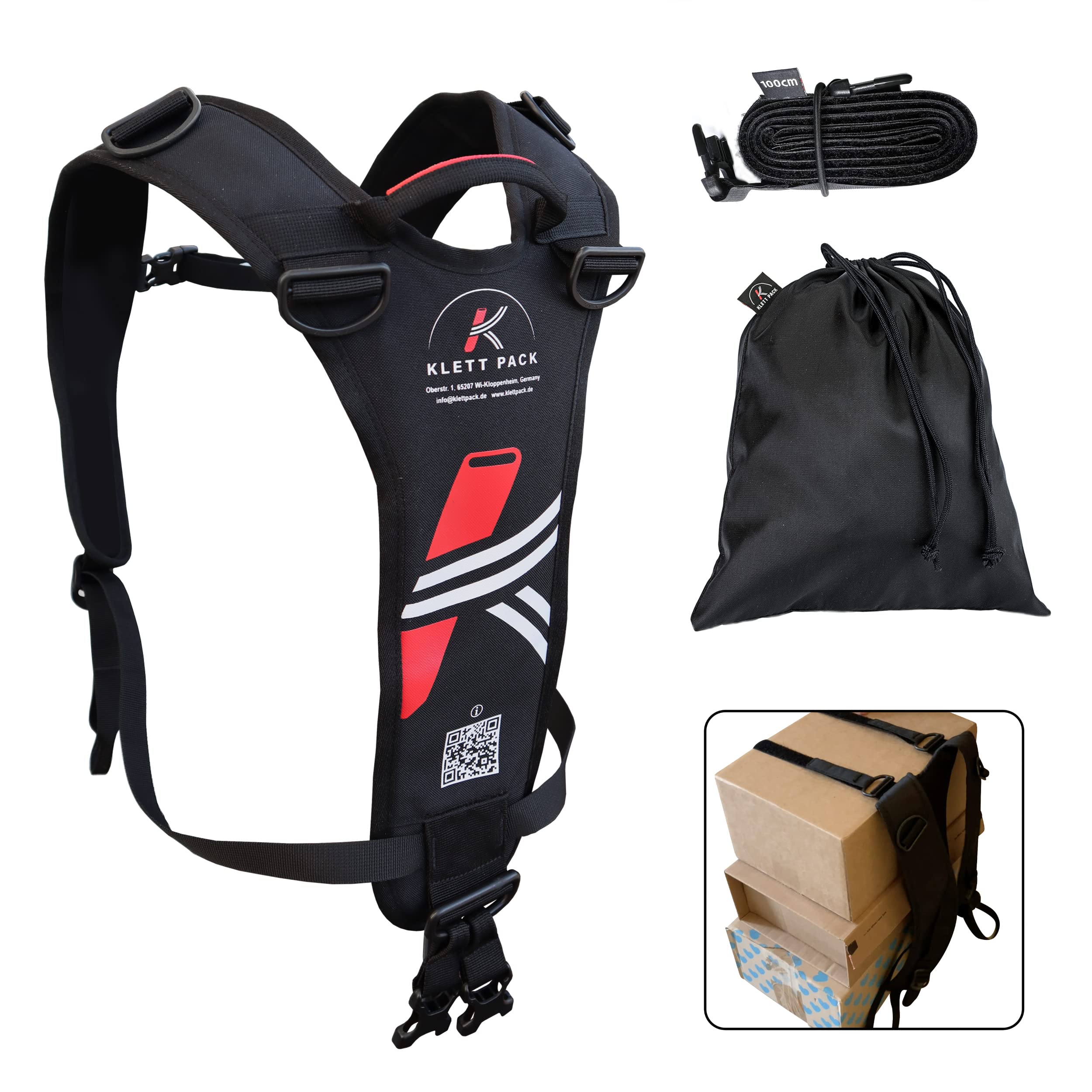 KLETTPACK® Tragegurt für Snowboards, Ski, Mountainboards, Longboards. Tragehilfe und Rückengurt für den Alltag.