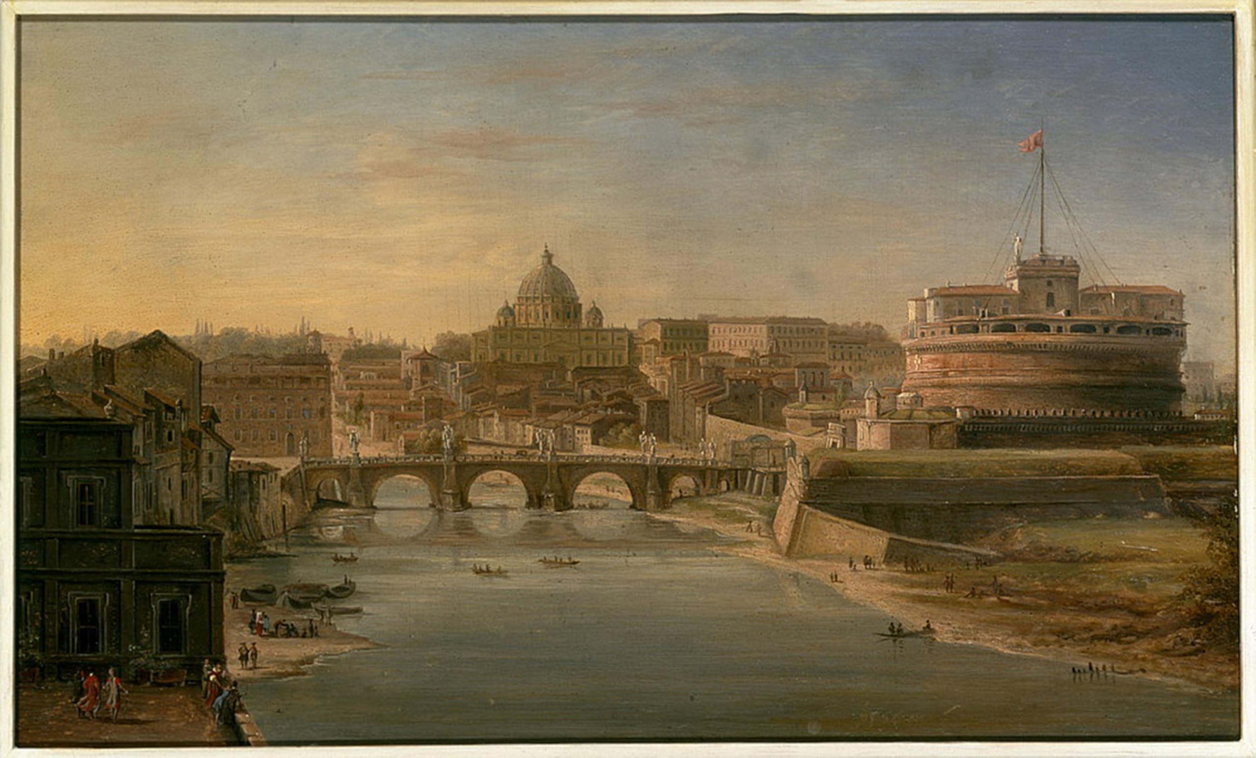 SERENDIPITP Retro Picture Poster Wall Art Pictures Painting View of the Tiber to the South with Castel Sant angelo by Gaspar Van Wittel Wall Art Canvas Print for Wall Decor 60x90cm