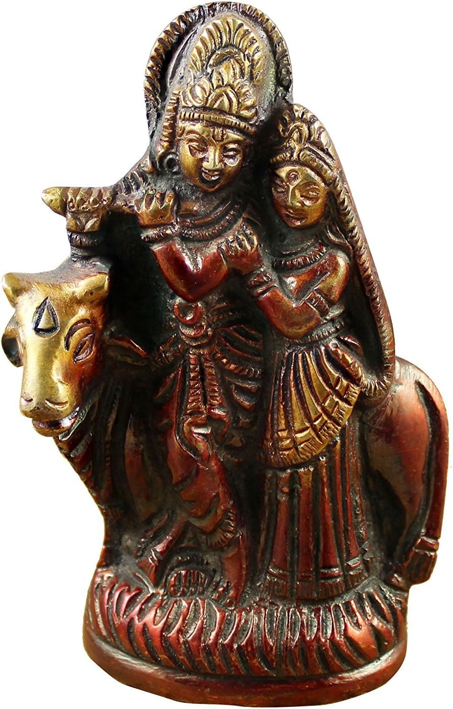RoyaltyLane Brass Art Figurine - Radha Krishna Sculpture - Symbol of Love Wedding Gift - 10 cm x 8 cm x 3 cm