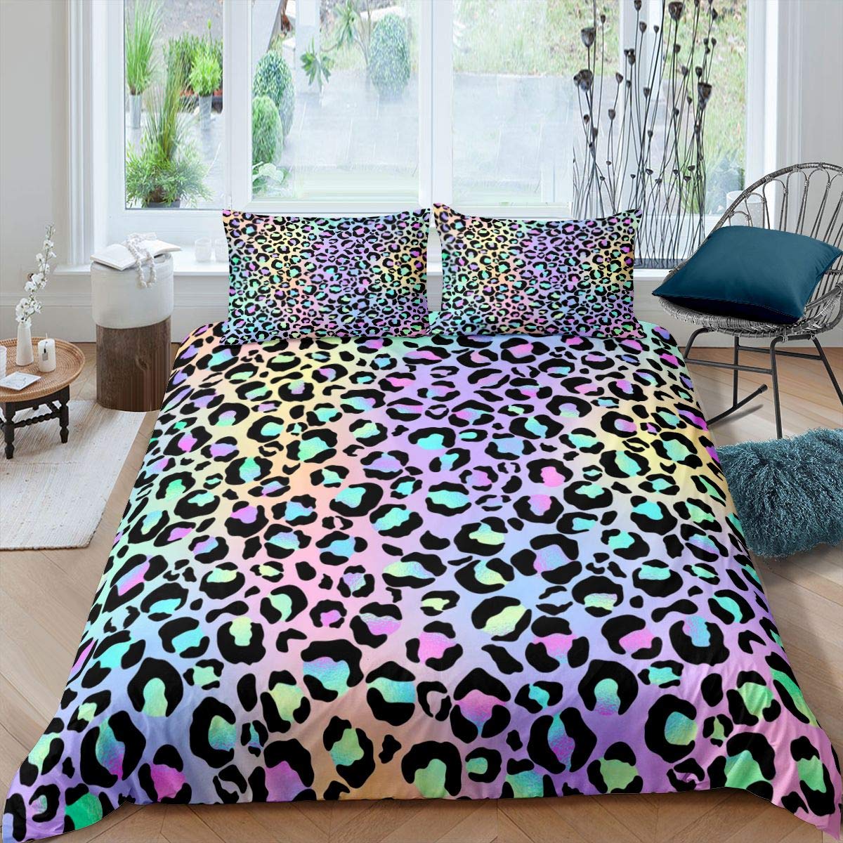 Homemissing Girls Multicoloured 34 Leopard Comforter Cover Cheetah Bedding Set For Kids Women Africa Leopard Duvet Cover Stylish Bright Colorful Animal Skin Bedspread Cover Double Size