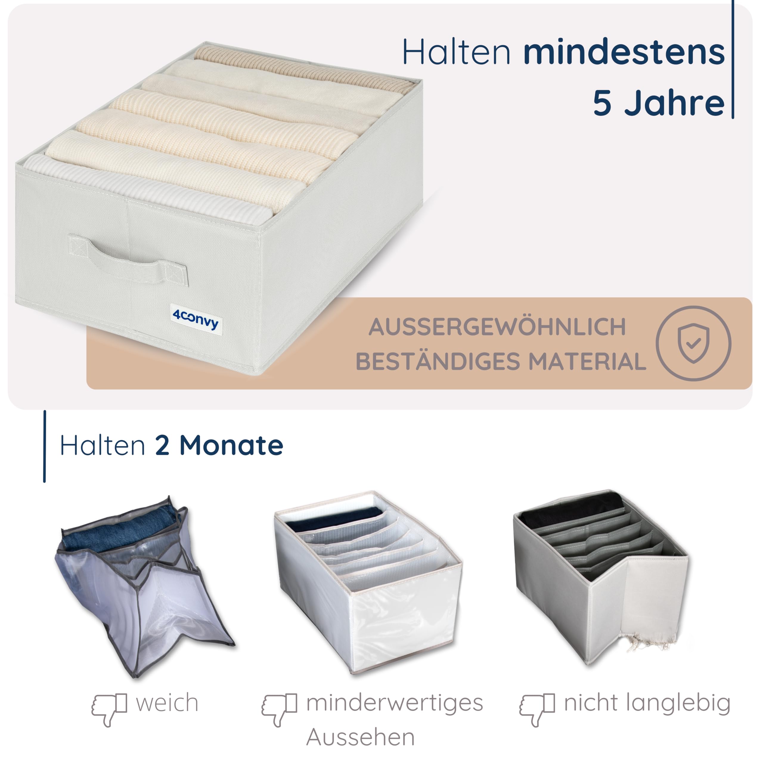 4CONVY Hosen Organizer Kleiderschrank XXL - Schrankorganizer - Schubladen Organizer - Aufbewahrungsboxen mit 7 Fächern - faltbares Ordnungssystem zur Aufbewahrung im Kleiderschrank - 4 Stück