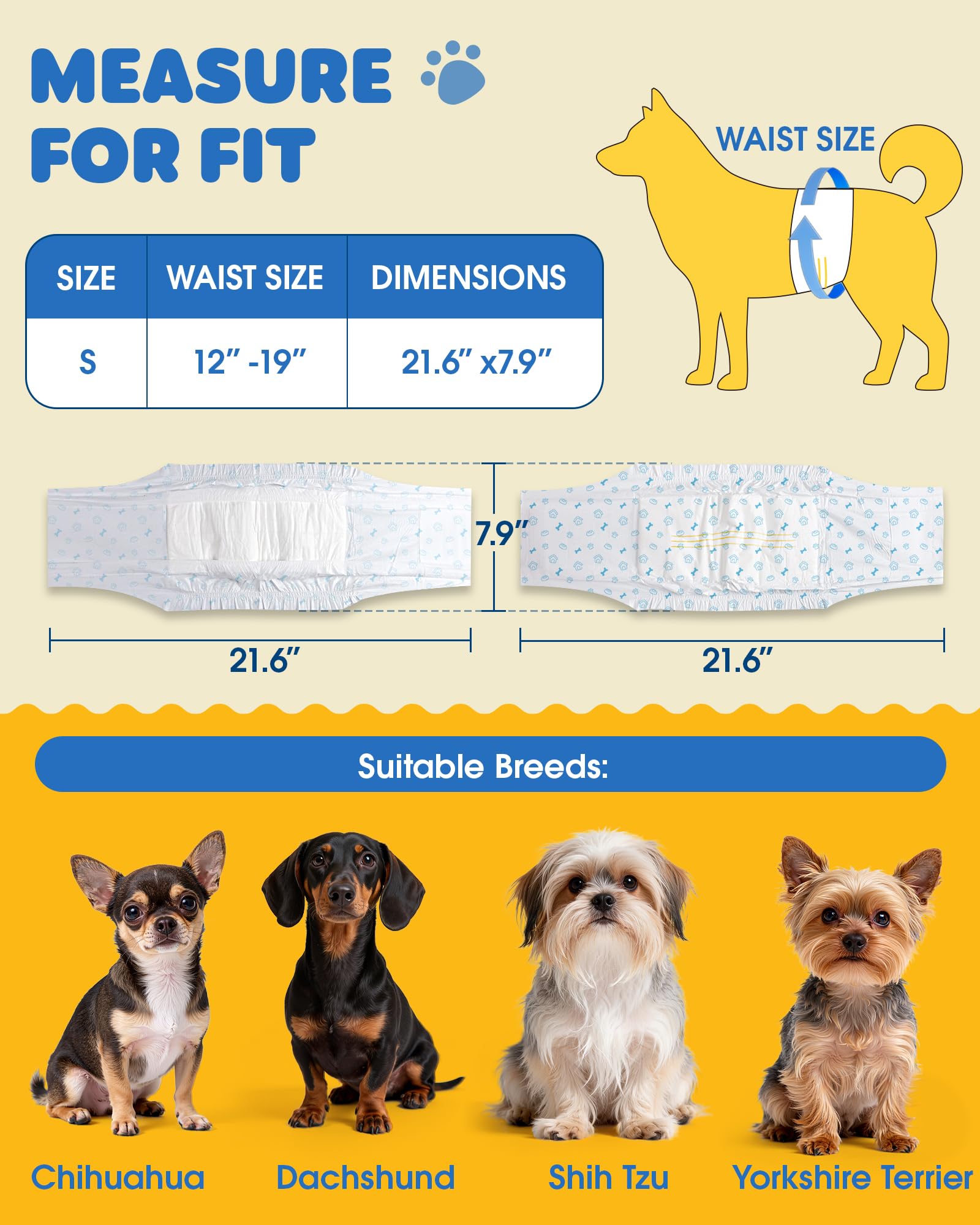 Powools Male Dog Wraps - 96 Count Disposable Dog Diapers with Wetness Indicator, Leakproof & Comfortable, Highly Absorbent Belly Bands for Training, Incontinence, Travel, Small — view 6