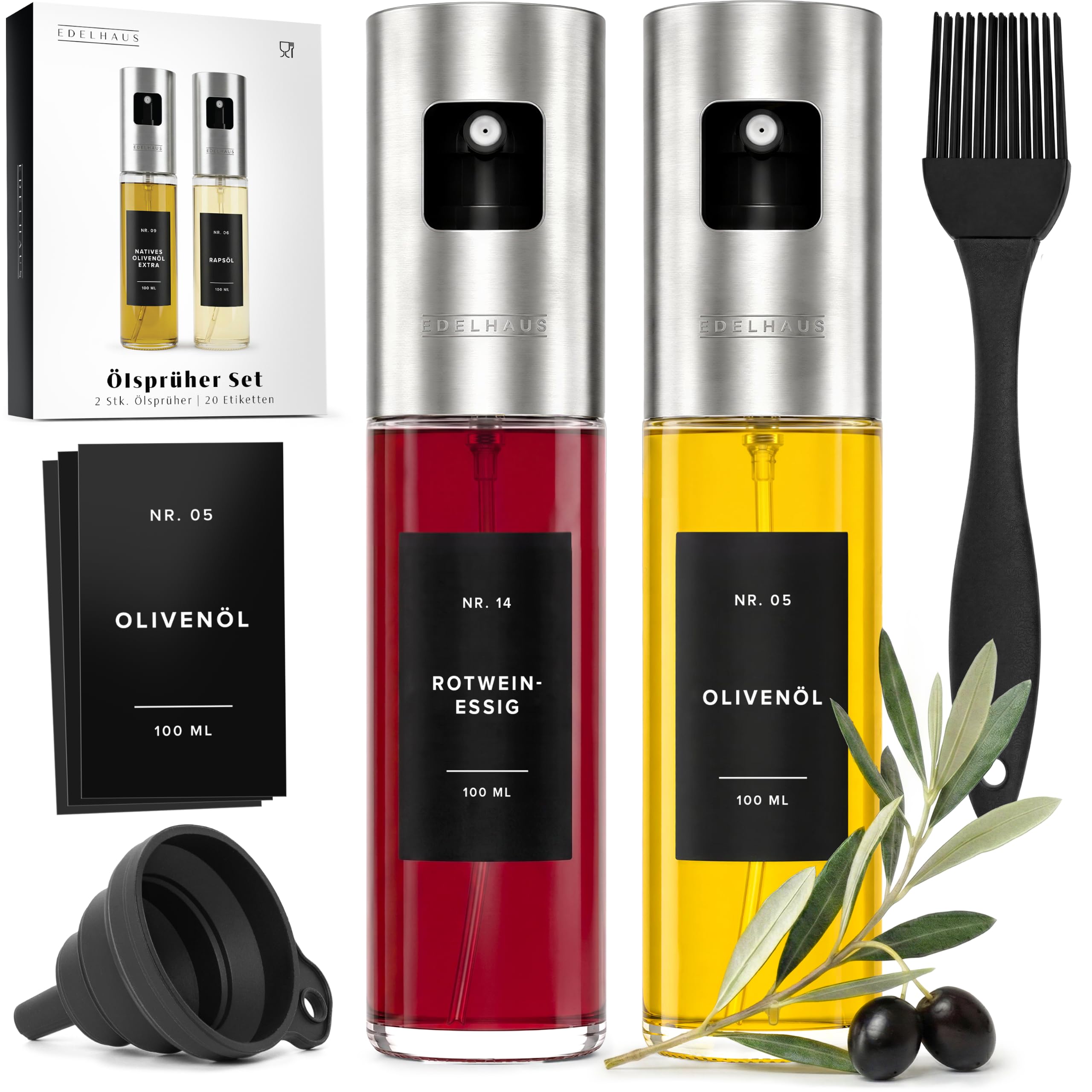 EDELHAUS Ölsprüher Edelstahl & Glas, Öl-Sprühflasche für Speiseöl & Essig