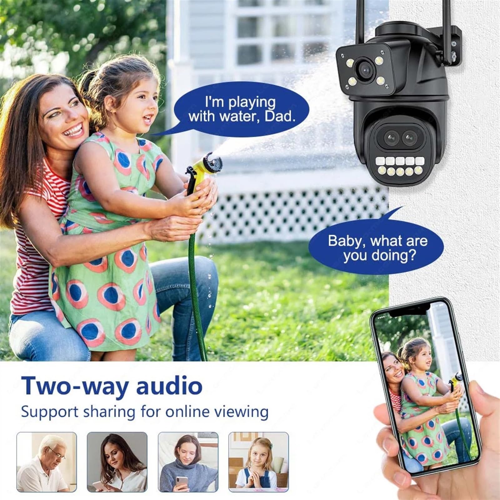Telecamera di sicurezza, Telecamera IP 6K HD 12MP Tre lenti Zoom 8X di sicurezza esterna Rilevazione movimento CCTV Telecamere sorveglianza a 360º(8MP Camera)