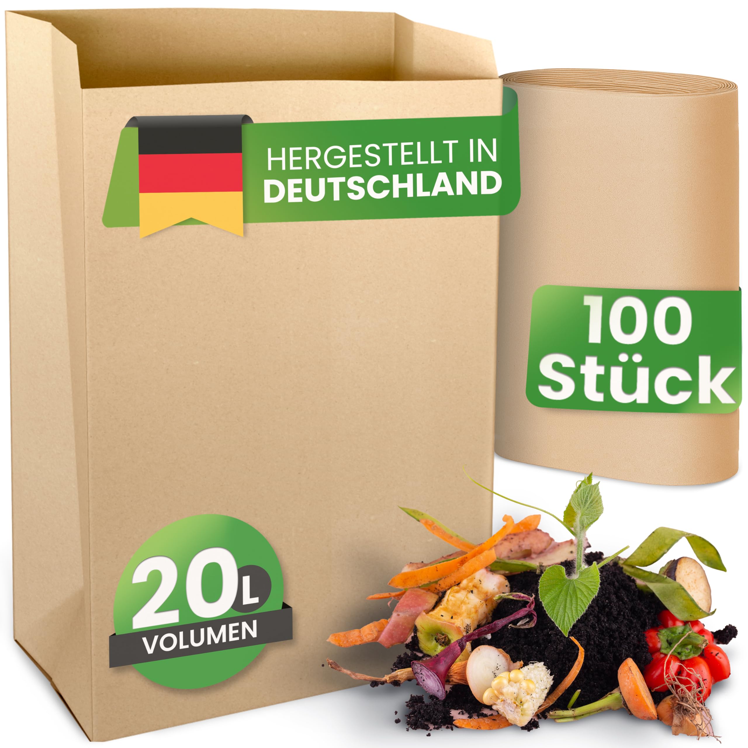 Biomüllbeutel 20L | 100 Stück | Extra Nass- & Reißfest