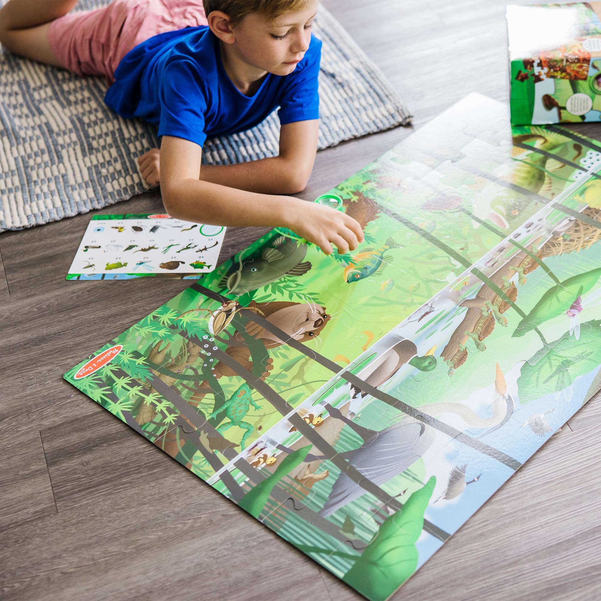 Melissa & Doug Let’s Explore Puzzle de Sol Double Face Cherchez et Trouvez, 48 pièces géantes en Carton, 2 Puzzles différents, Jouet d'éveil et de développement, 3+, Cadeau pour garçons ou Fille