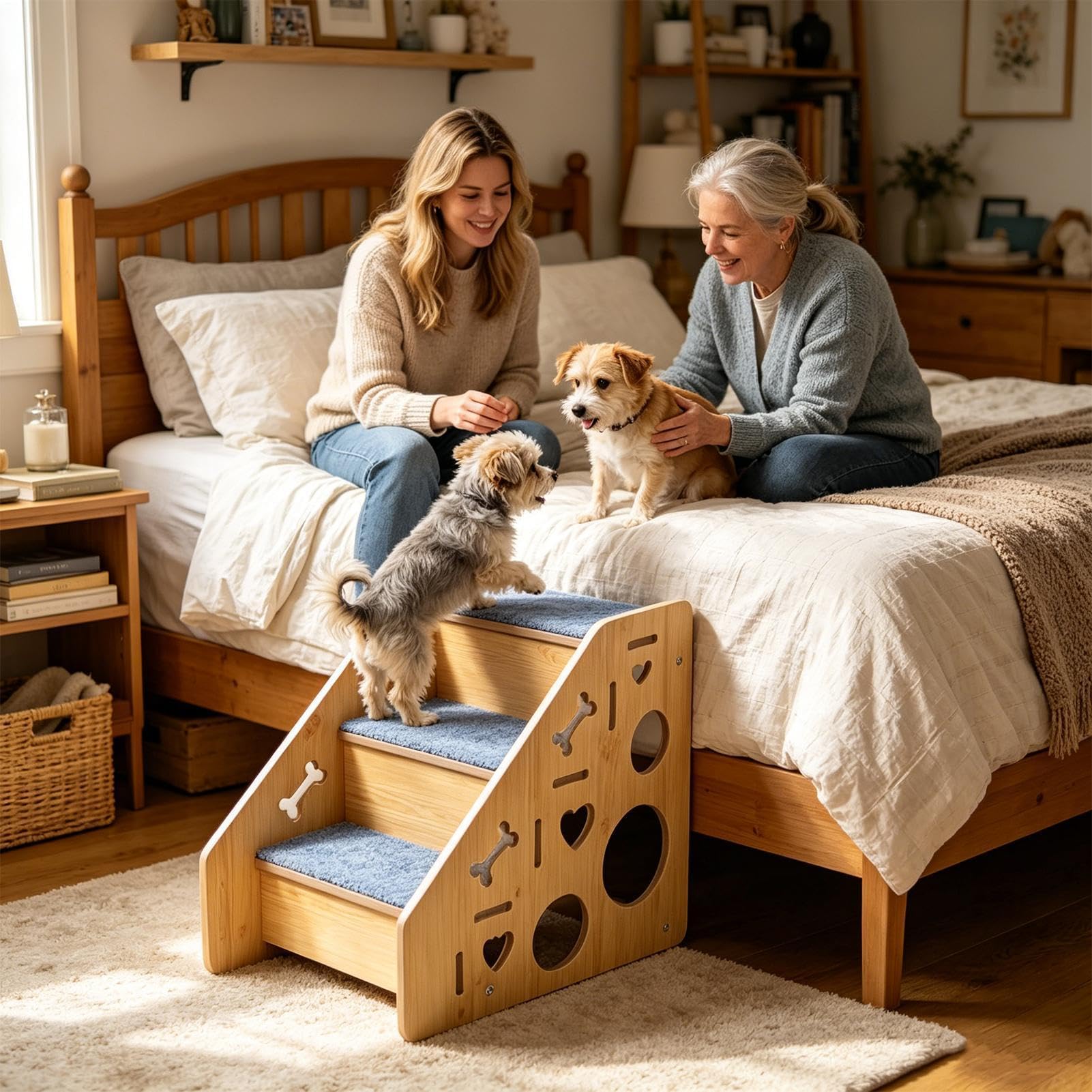 Haustiertreppe - Rutschfeste Holz-Kletterstufe, Katzentreppe | Geeignet Für Die Verwendung Am Bett, Auf Der Couch, An Der Bettkante, Bei Autofahrten, Für Katzen, Welpen Und Ältere Tiere Zum