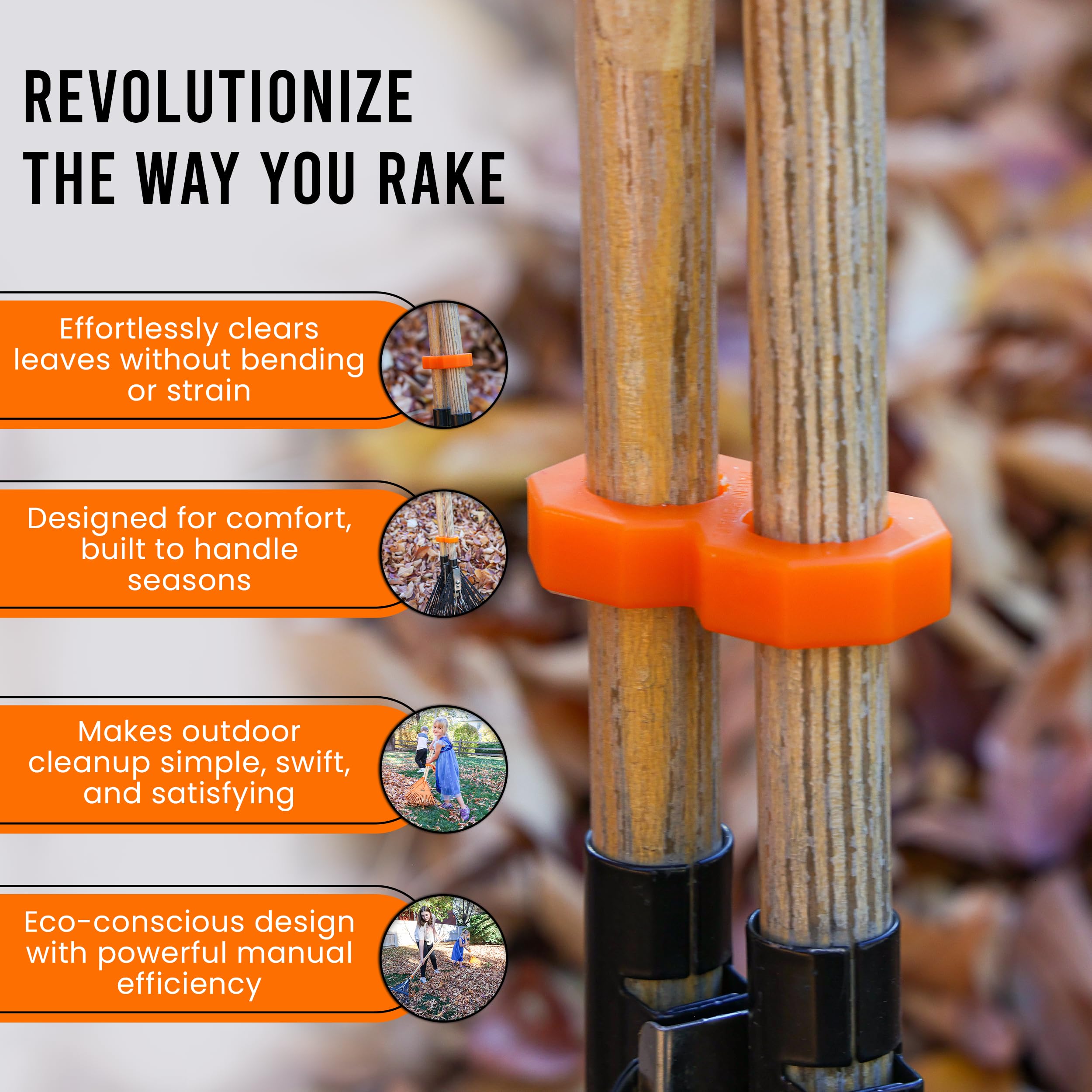RakeMate - Herramientas de jardín de uretano para rastrillo de jardín, rastrillos de hojas para niños y personas mayores, rastrillo de mano de diseño inteligente y ergonómico, accesorio de herramienta