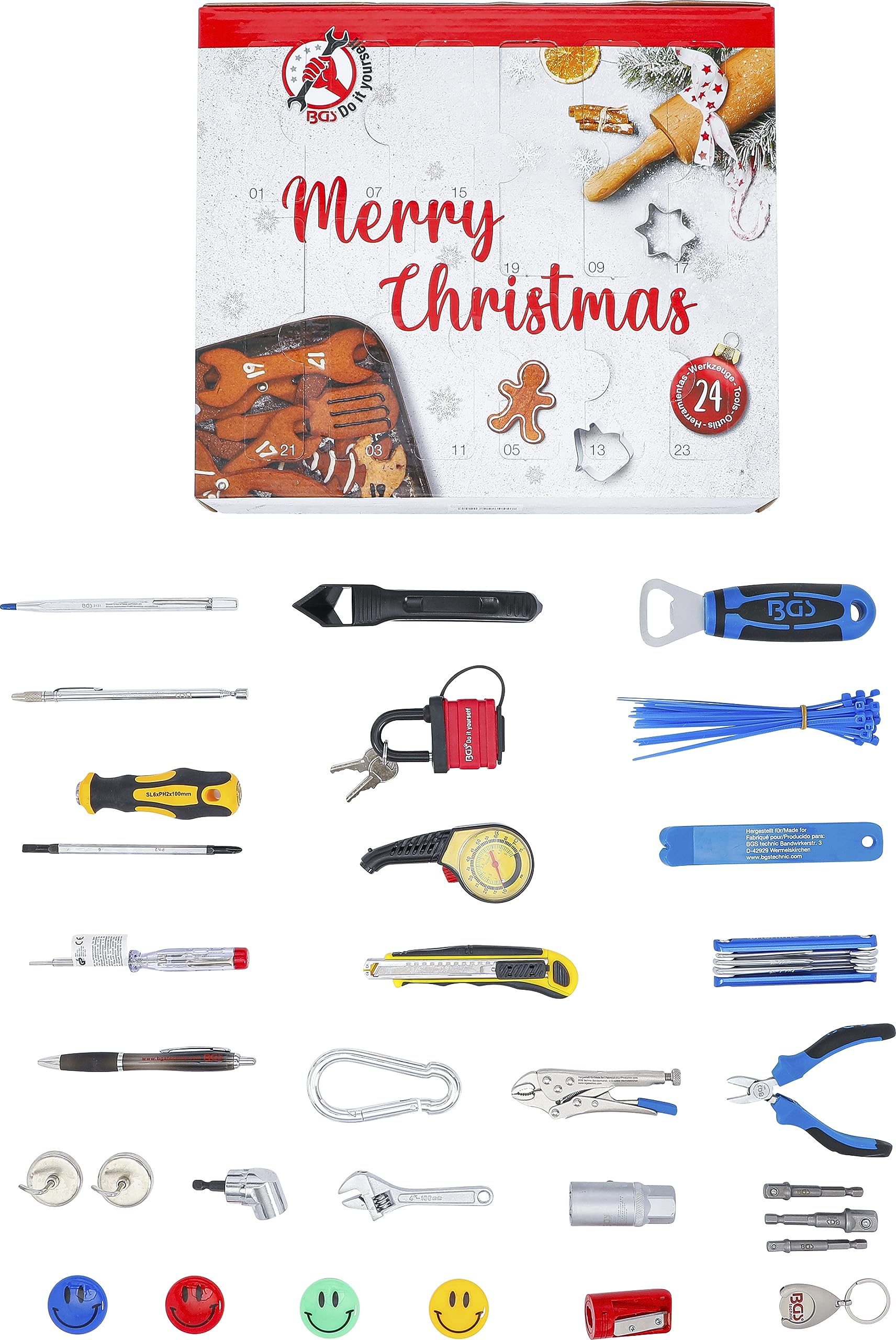 BGS Diy 95000 | Werkzeug-Adventskalender | DIY-Kalender für Heimwerker & Haushalt | 63-tlg.