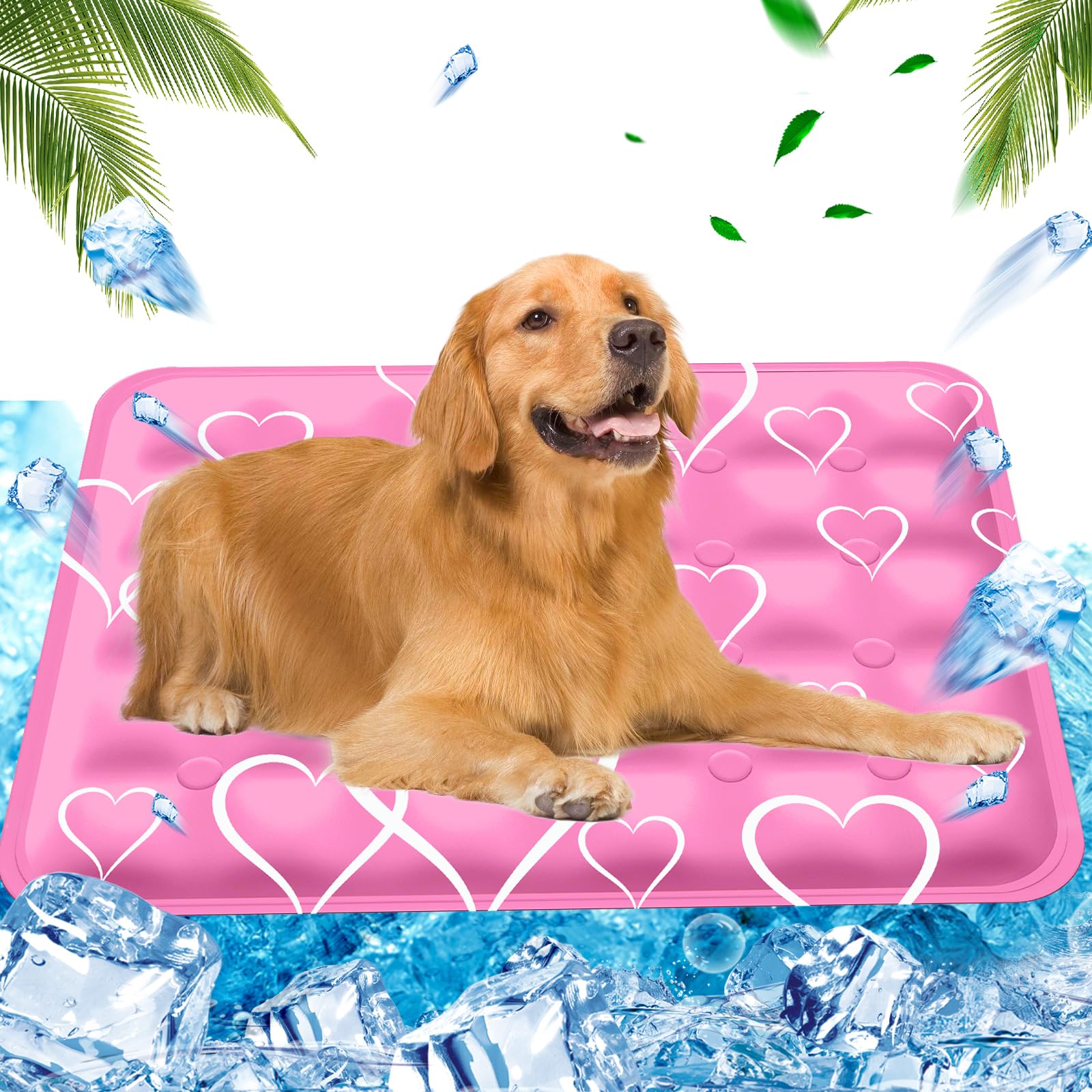 Alfombrilla Refrescante para Perros, Alfombra Perro Refrescante, Cama Refrigeración,Inyección de agua Alfombra Fría,Cool Pet Mat, Suministros Para Mascotas Reutilizable, 60x90cm, XL, Corazon Rosa