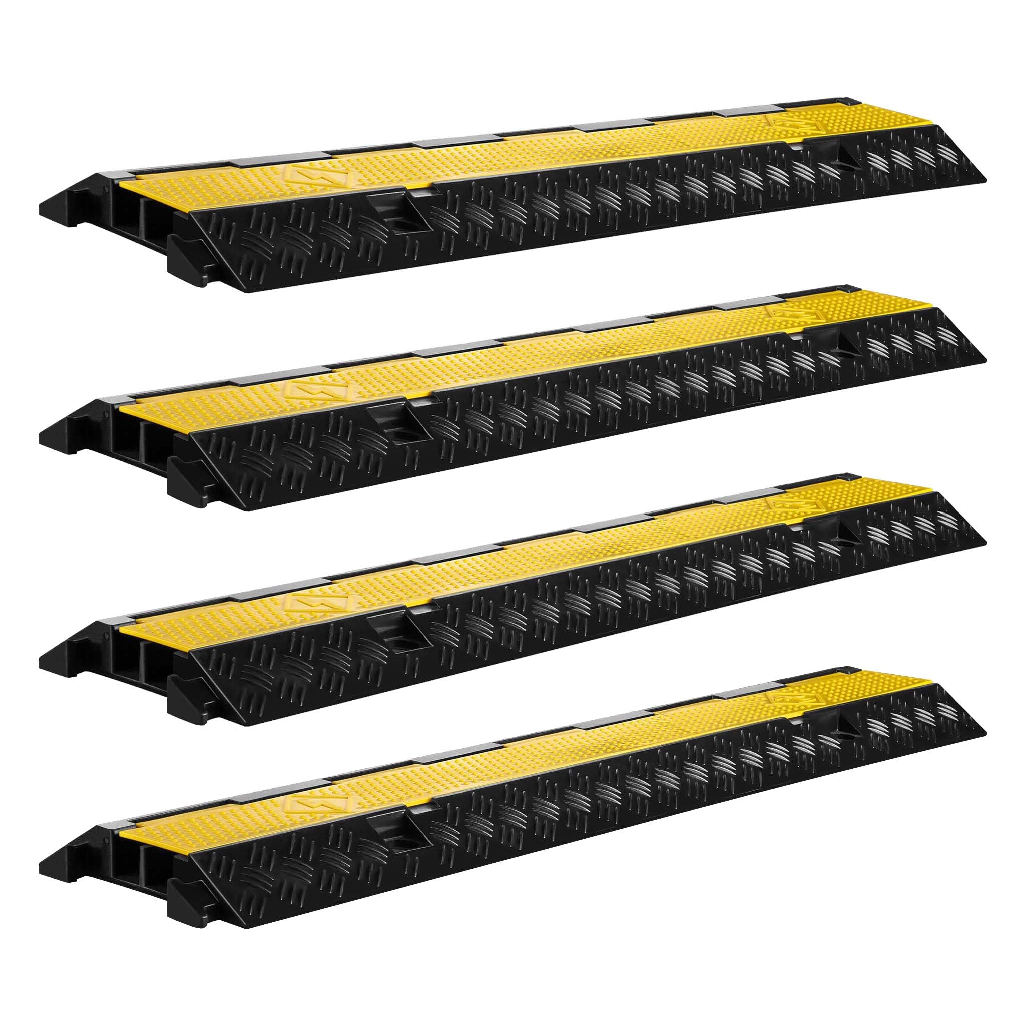 Wiltec Kanal Kabelbrücke 98 x 24 x 4,5 cm 4 Stück, Kabelkanal 13 t Tragkraft mit 2 Kanälen, Überfahrschutz bis 30 km/h, Kabel Trittschutz aus PP und Gummi