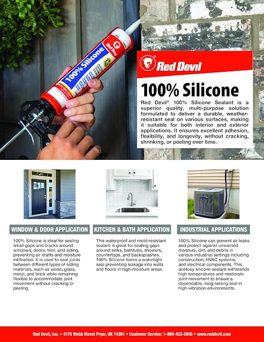 Red Devil Sellador de Silicone 100% 2.8 oz Transparente miniatura 5