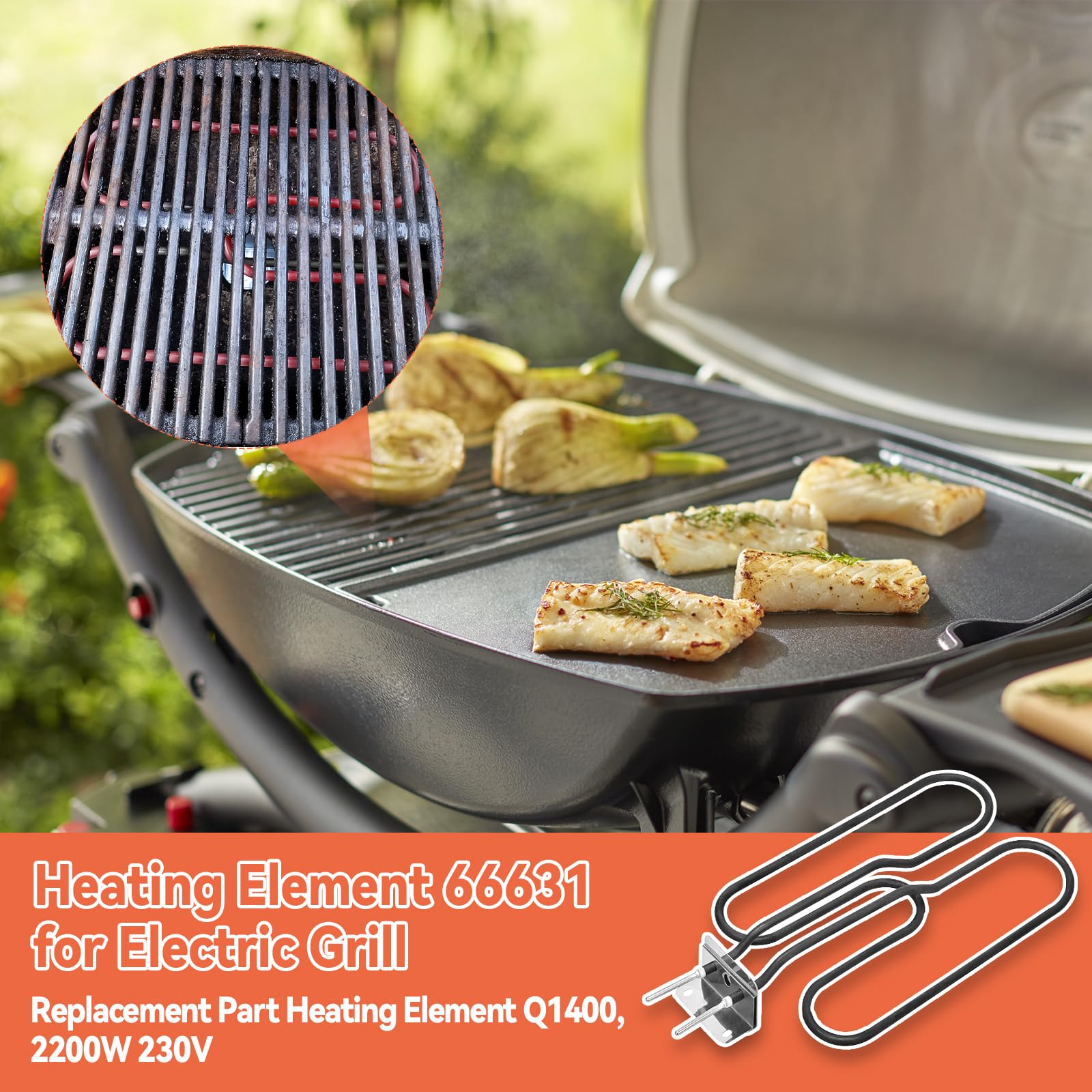 Élément Chauffant BBQ Grill Compatible Weber Q140 Q1400 - Résistance Edelstahl 2200W 65620 80342
