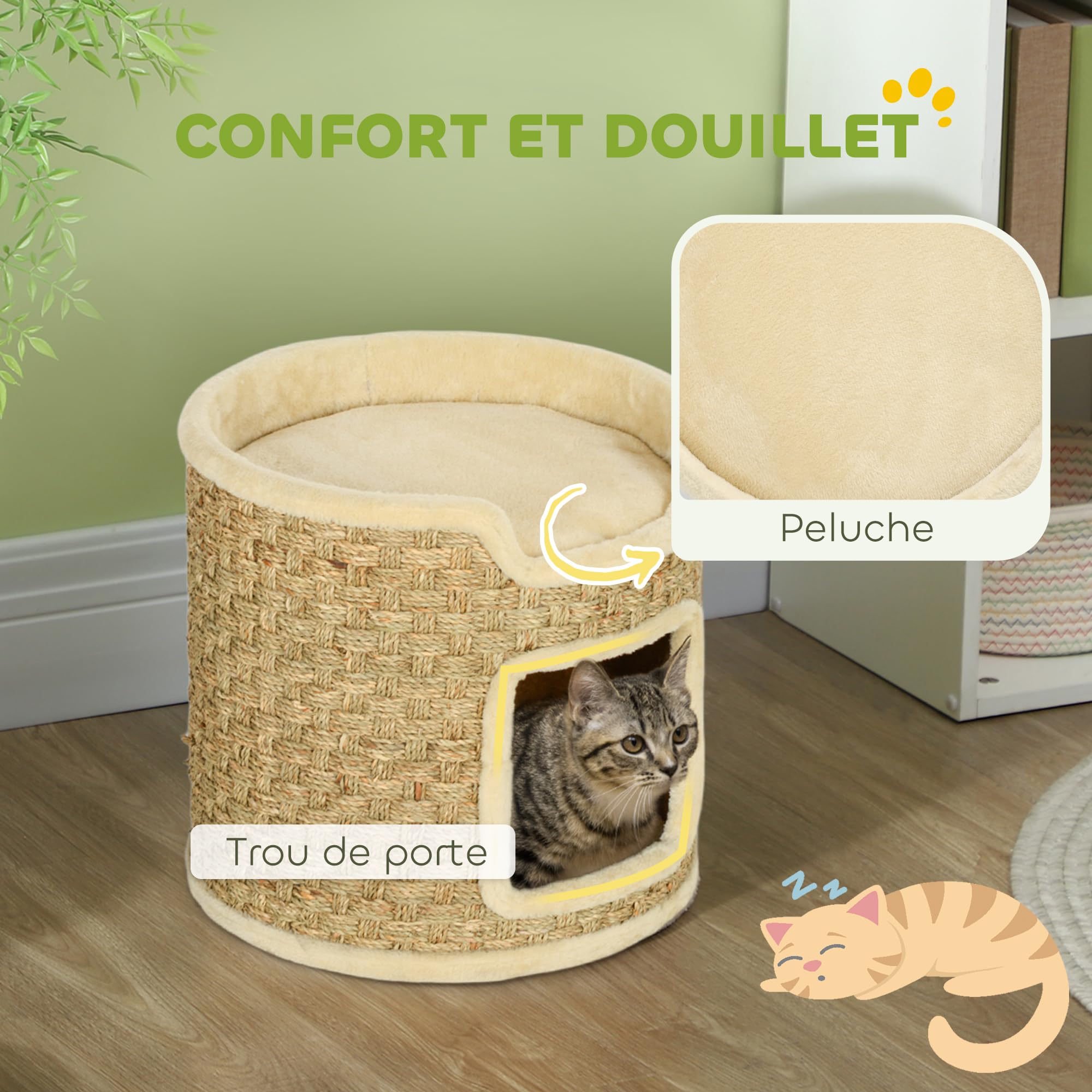PawHut Tonneau à gratter pour Chat Arbre à Chat Ø38 x 37H cm Kaki Beige