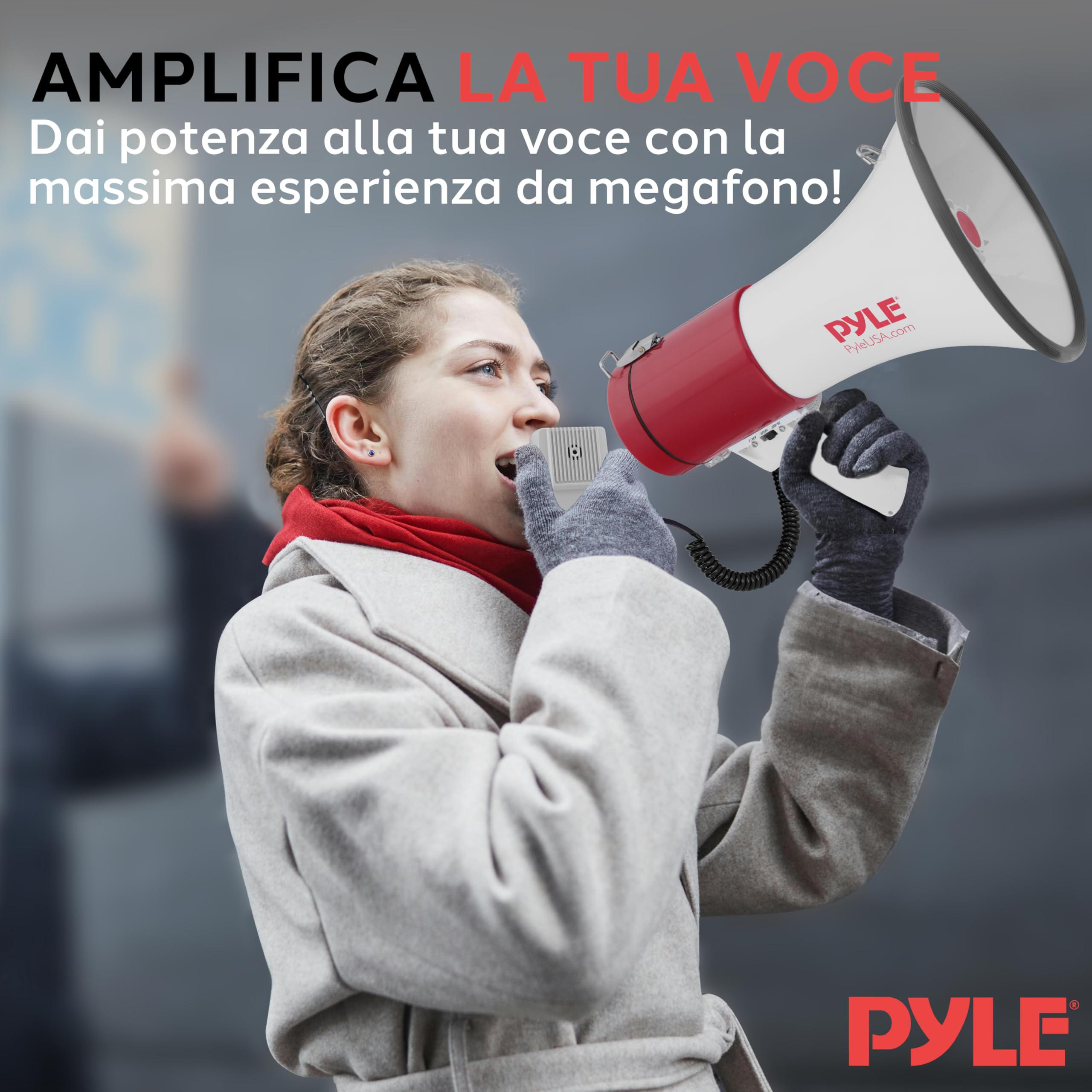 Pyle Megafono Portatile 50 Watt con Sirena, Volume Regolabile e Raggio 1100 Metri, Megafono per Eventi, Sport e Annunci Pubblici