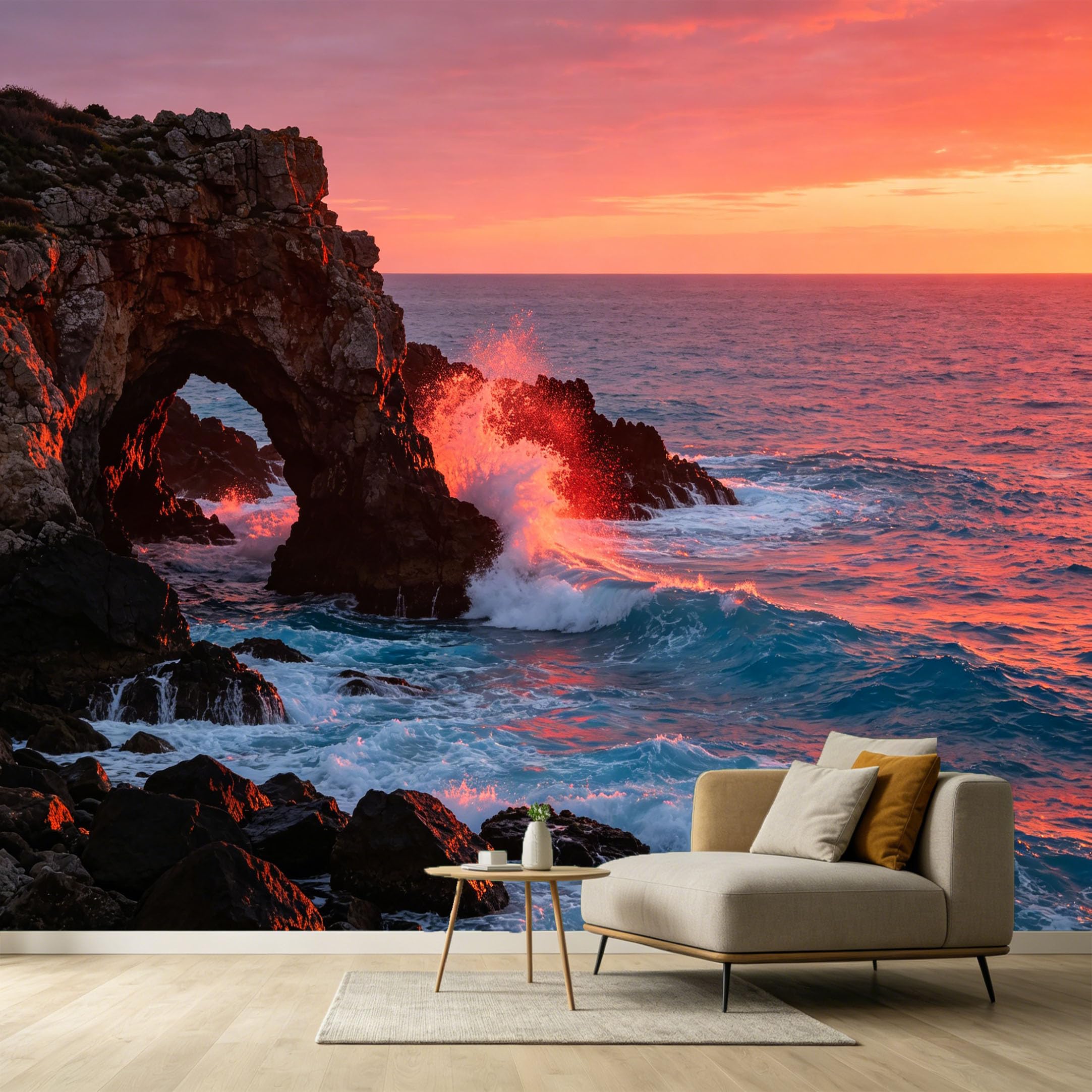 Custom Size Wall Murals Coastal Ocean Marine Sunset Arch Rock Waves SelfAdhesive Wall Fabric Removable Large Wallpaper for Photo Living Room Decor Wall Art Mural