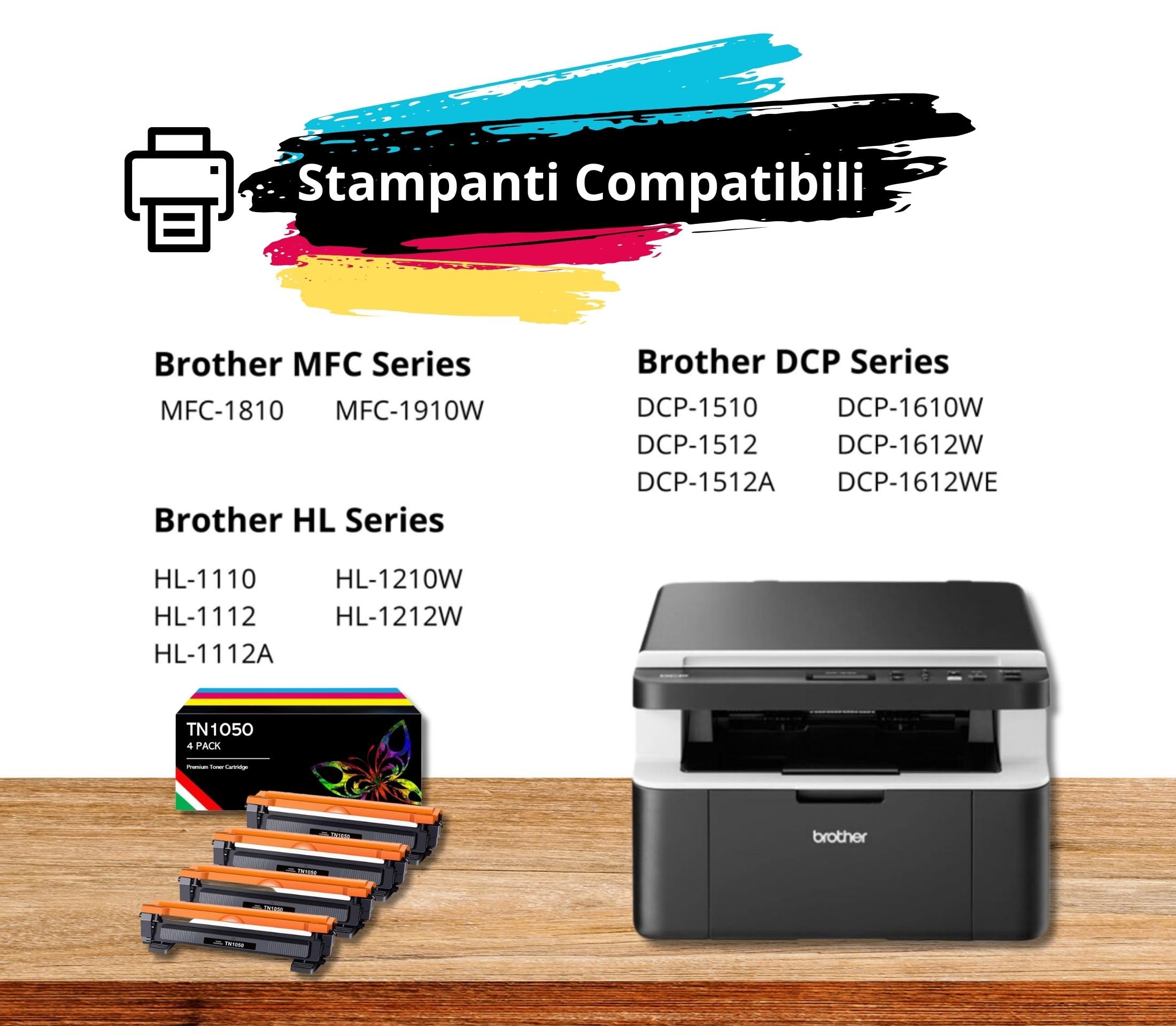 Toner Compatibili per Brother TN1050 TN-1050 cartucce per DCP-1612W HL-1110 HL-1210W HL-1112 HL-1212W DCP-1510 DCP-1610W MFC-1810 MFC-1910W DCP-1512 (Nero, 4-Pack)