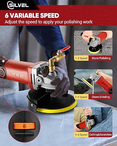 Miniatura 2 de SILVEL Pulidora húmeda de 860 W, pulidora de piedra húmeda de 4 pulgadas con 6 velocidades variables, pulidora de granito de 110 V con 7