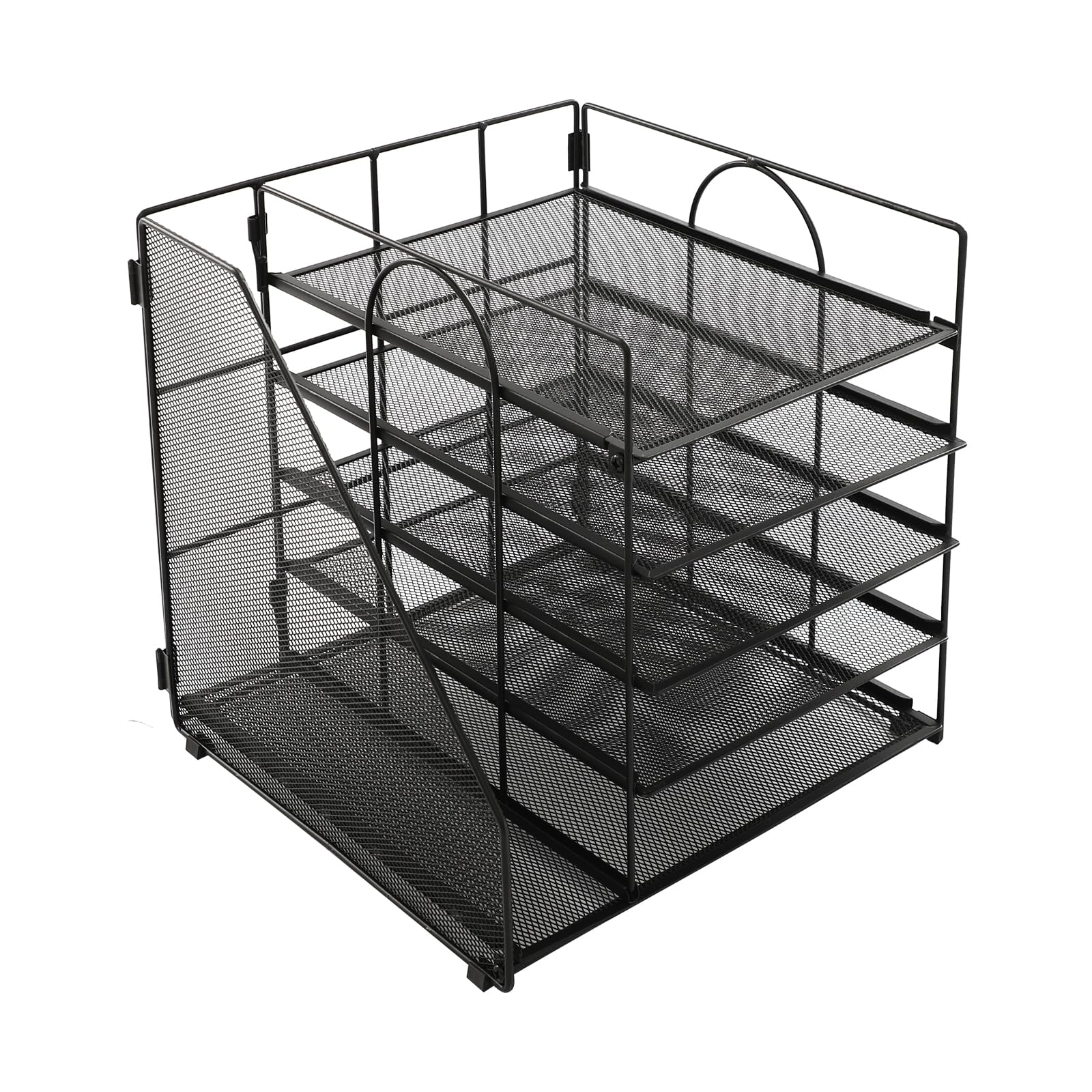 5-stopniowy organizer na biurko z uchwytem na dokumenty, 32 x 31 x 31,5 cm, półka na listy z siateczki, do biura, półka na dokumenty i czasopisma, czarny
