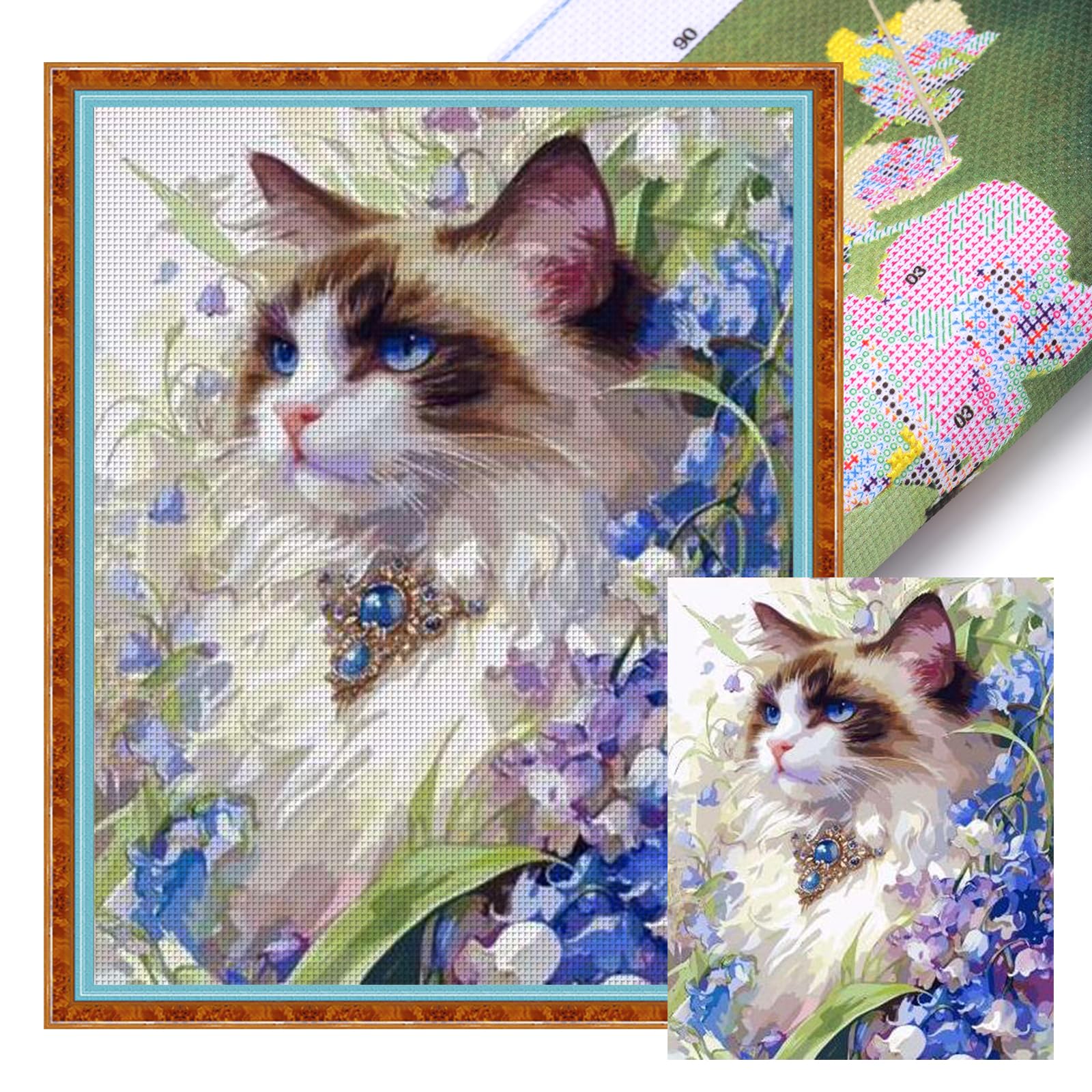 Poetrydraw 11Ctacc-12629__C__40x50 Cat Full 11Ct Diy Stamped Cross Stitch Kits Needlework Embroidery Kit 40X50cm For Beginners Adults Home Decor (11Ctacc-12629 C 40X50)
