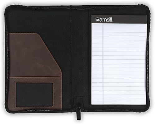 Vista 6 de Samsill Cartera pequeña de piel sintética con cremallera, diseño de tapa dura, organizador de negocios y entrevistas, capacidad para bloc