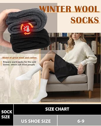YSense Womens Thermal Wool Boot Socks for 4 Pairs