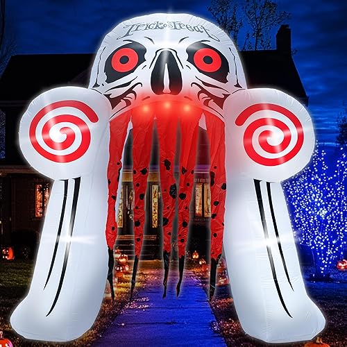 Miniatura 6 de Decoraciones inflables de Halloween de 9 pies 2025, arco de Billy fantasma blanco iluminado para interiores y exteriores, decoraciones de fiesta con