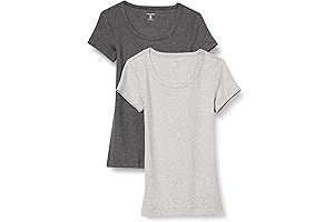 Amazon Basics Women's Pack of 2 Slim-Fit T-shirts with Cap Sleeves and Scoop Neck