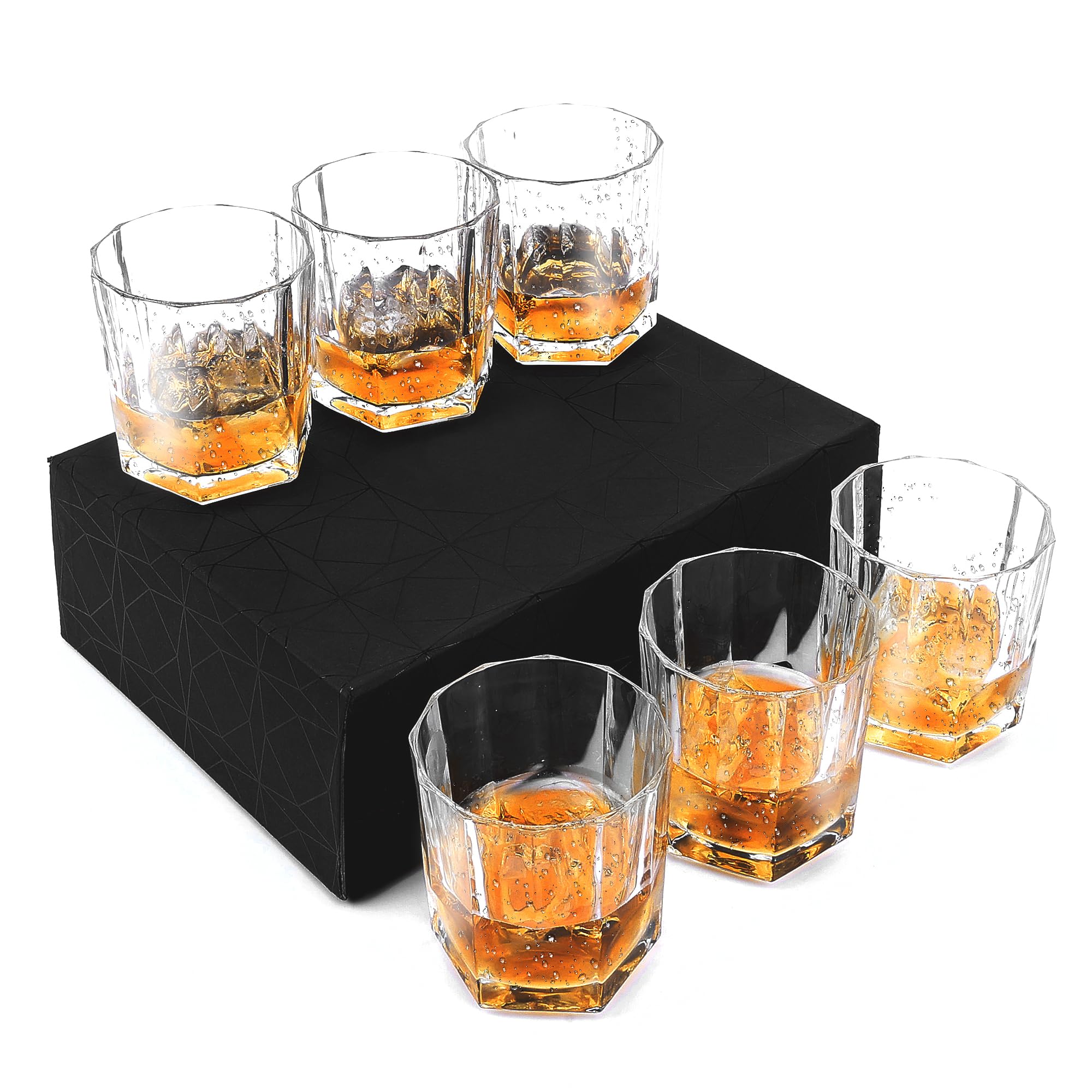 Verres à whisky hexagonaux de luxe, set de 6 pour bar élégant
