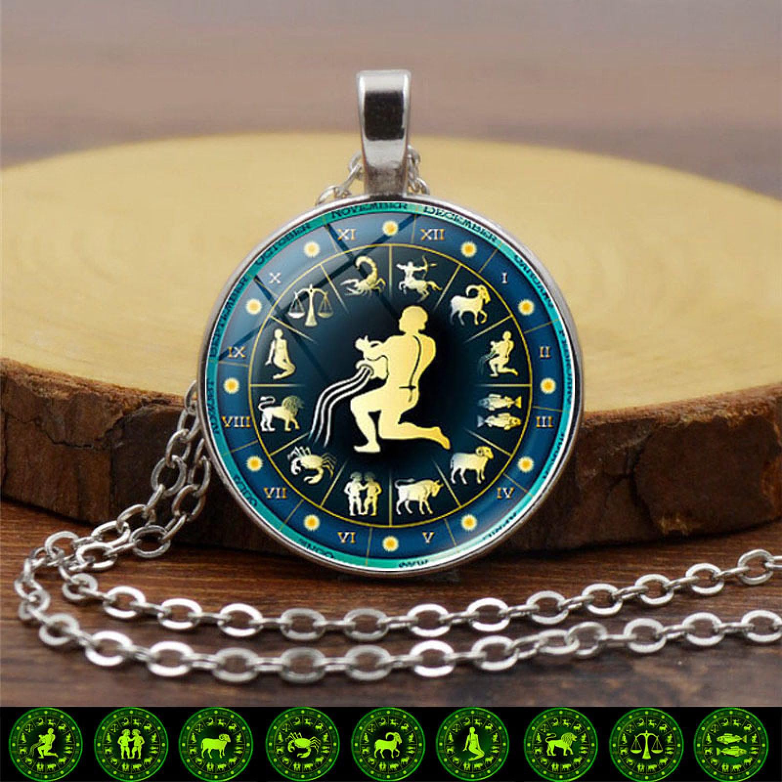 JewelryWe Collana da uomo con segno zodiacale: Acquario in acciaio inox 12 costellazioni zodiacali oroscopo cane tag ciondolo con incisione costellazione collana da uomo oro argento