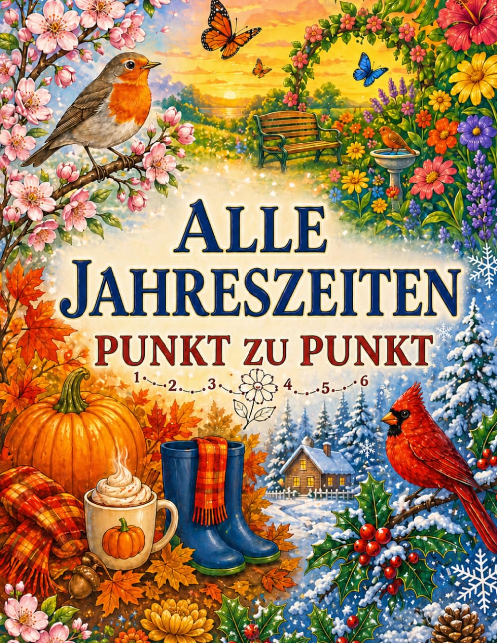 Alle Jahreszeiten Punkt zu Punkt: Großdruck Punkt zu Punkt Rätsel: Frühling, Sommer, Herbst & Winter | Punkte verbinden für Erwachsene und Senioren