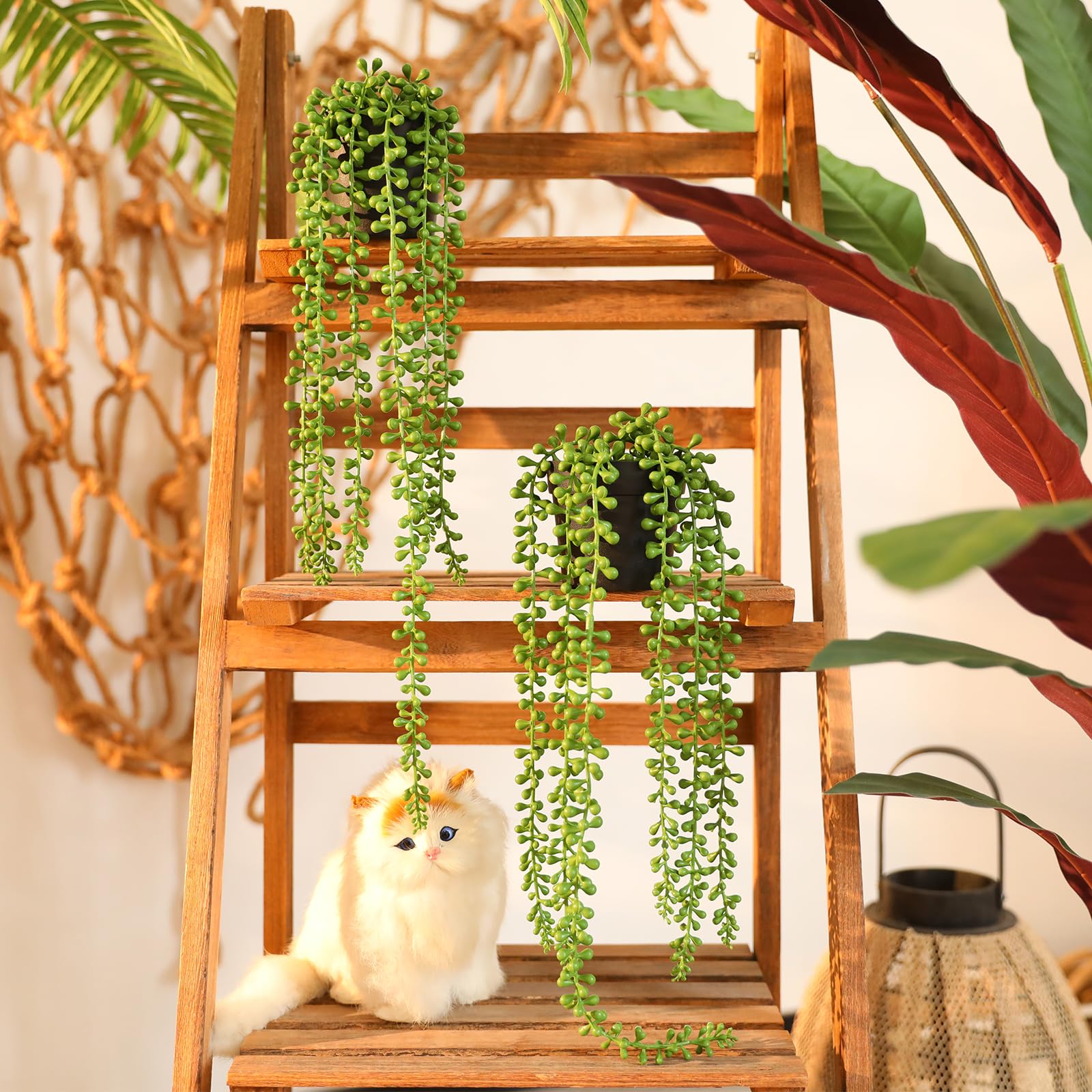 Veryhome 2 Pack Artificial Hanging String Plants Hanging Planter Fake String of Pearls Fake Plants in Pot Fake Succulents Home Office Wall Decoration - Image 4