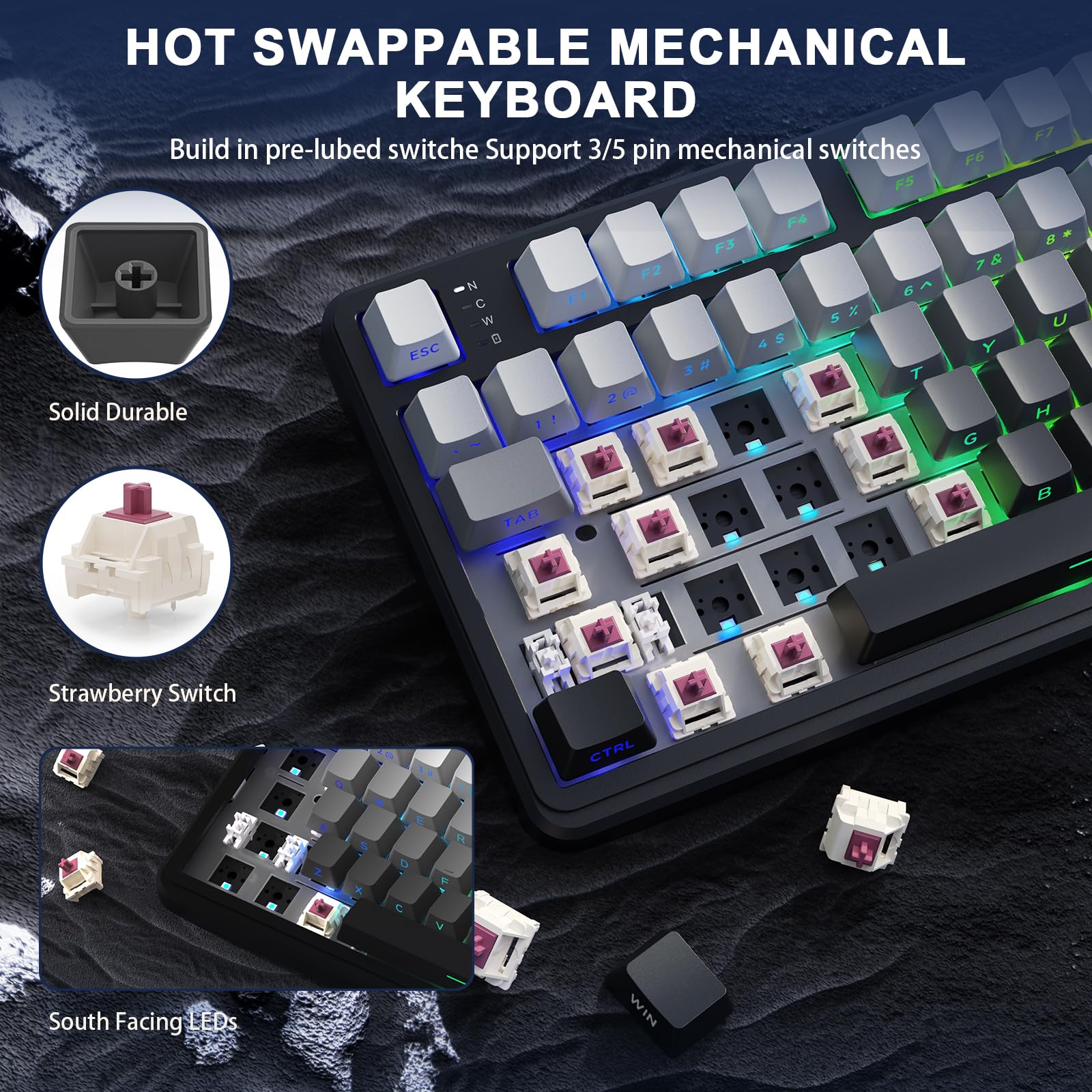 MAMBASNAKE x Attack Shark X98 bezprzewodowa mechaniczna klawiatura do gier Gasket 102 klawisze z kablem spiralnym, 2,4 G/BT/USB-C, wymienny przełącznik liniowy, RGB, NKRO (czarny gradient)