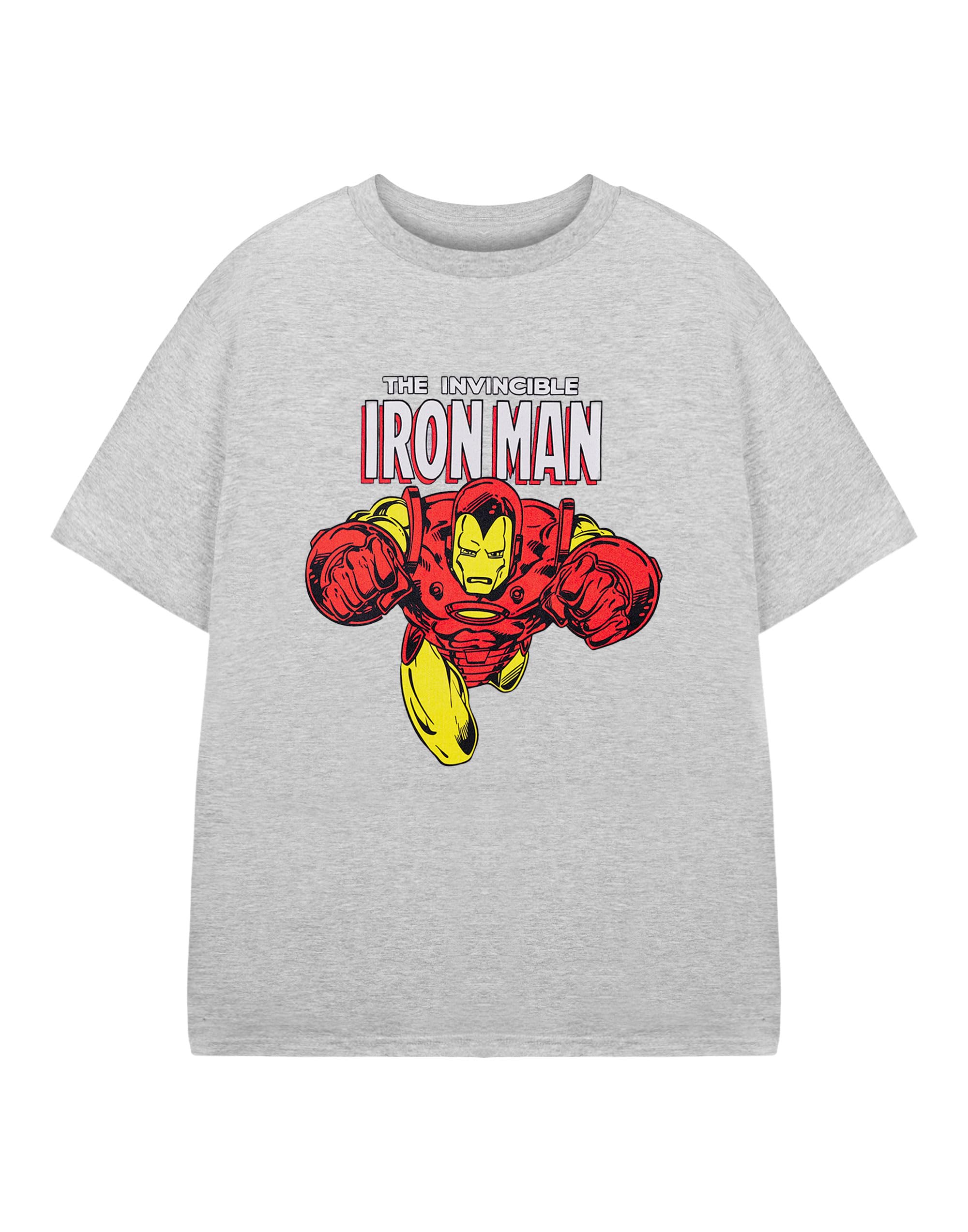 Marvel Boys Grey Iron Man Short Sleeved T-Shirt Graphic Tee For Kids | Superhero Ironman Cartoon Apparel | Tony Stark Movie Merchandise Gift For Children & Teens