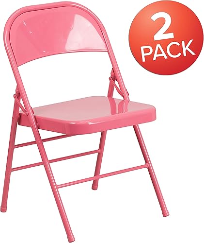 Miniatura 7 de EMMA + OLIVER Paquete de 2 sillas plegables de metal con triple soporte y doble bisagra rosa Bubblegum Pink