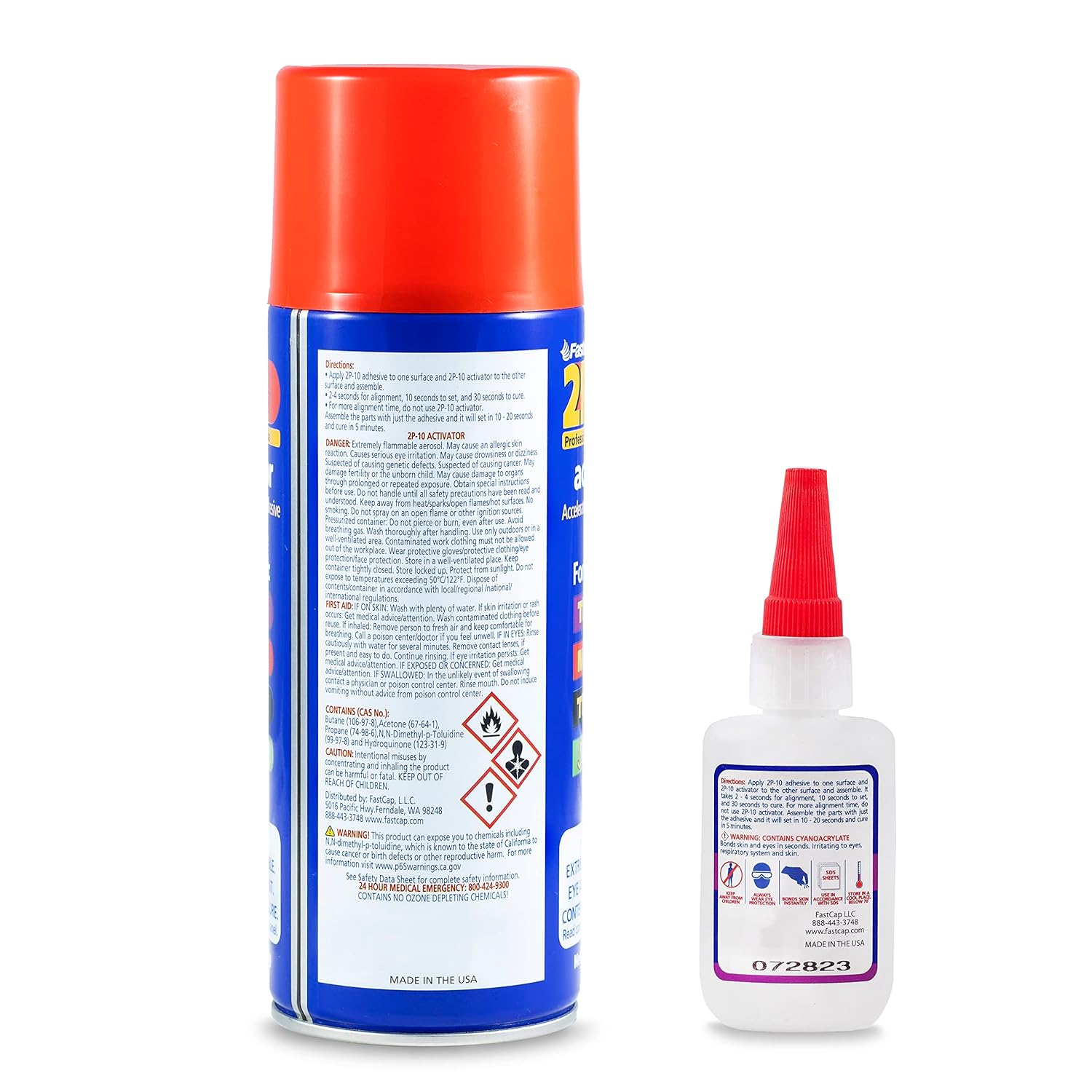 FastCap CA Super Glue - 2P-10 Thin Viscosity (2.25oz) & Activator (10oz)–Perfect for Micro Fractures Hairline Cracks-Quick Bonding, Durable, Versatile-Industrial Adhesive Professional DIY, Clear