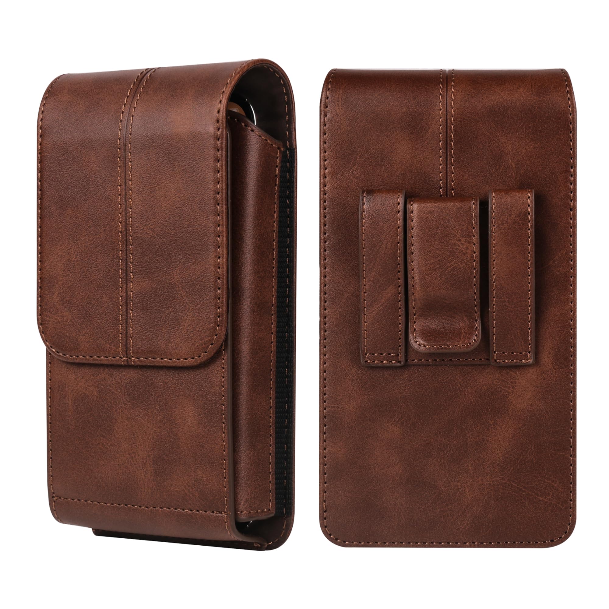 Smartphone Belt Holster Leather for Men, Cell Phone Waist Pouch with Card Holder, Leather Waist Bag Mobile Phone Belt Clip Holder Carrying Case for Camping, Traveling, Hiking, Cycling, Outdoor