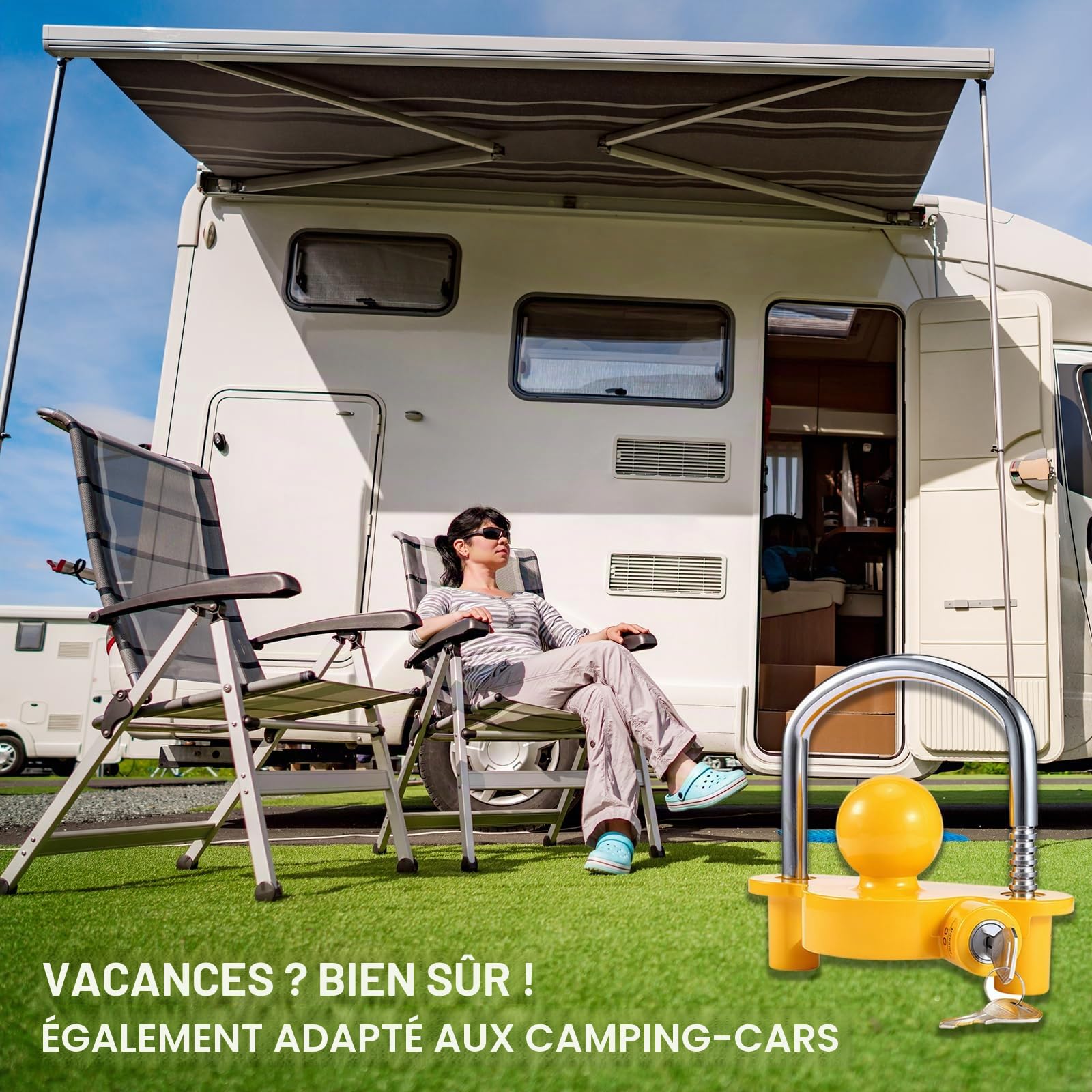 Antivol de Remorque,Cadenas Haute Sécurité pour Attelage et Remorque,Verrou de Protection Anti Vol avec 2 Clés, Accessoires pour Caravane,Voiture,Bateau,Camping,Protection Robuste et Durable