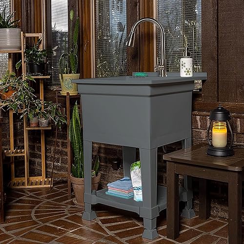 Vista 42 de Fregadero independiente para lavadero y garaje, 30 x 24 pulgadas, color blanco