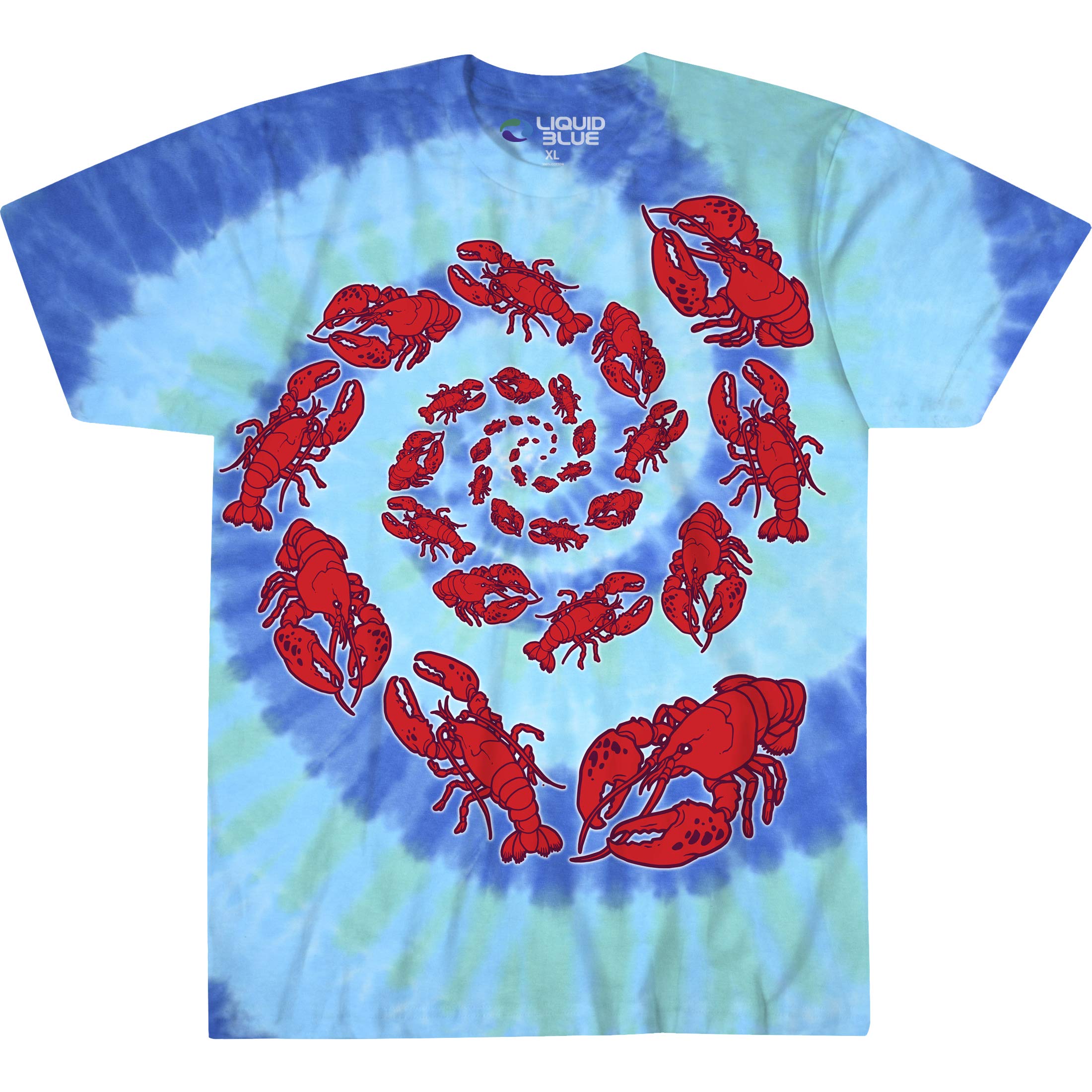 Liquid Blue Unisex's Lobster Spiral Tie Dye Short Sleeve T-Shirt, Large