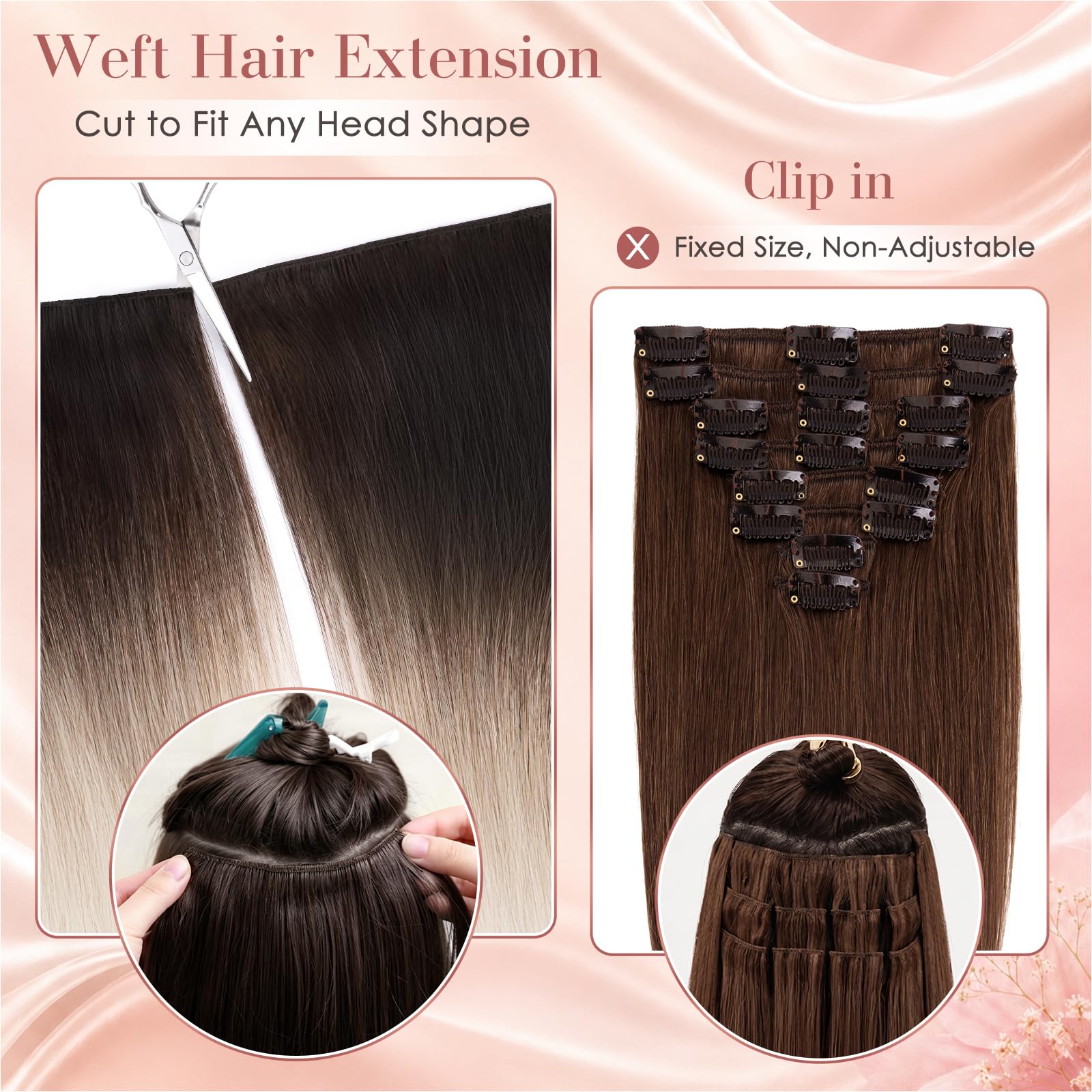 Rich Choices Weft Extensions Echthaar Tressen Zum Einnähen Extensions Haartressen Echthaar Tressen Echthaar Extensions Remy Human Hair Extensions 70cm 100g #4 Mittelbraun Extensions