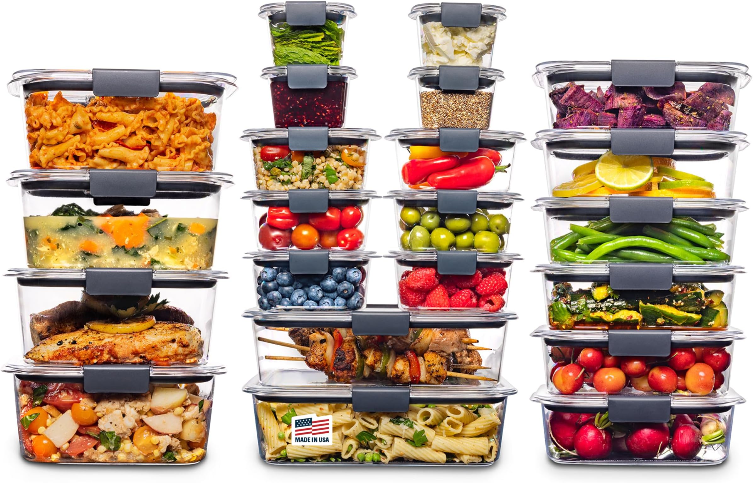 Rubbermaid 2108377 Brilliance Storage Food Storage Containers with Plastic Lids, Set of 14, BPA Free
