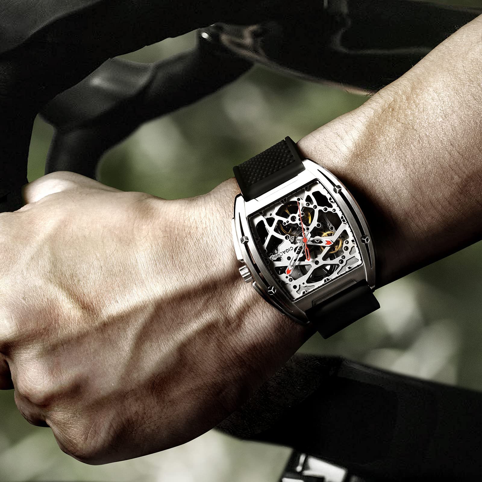 CIGA Design Orologio Automatico Uomo - Z Series Orologio da Polso Meccanico con Design Scheletro, Tonneau, Vetro Zaffiro con Cinturino in Pelle e Silicone