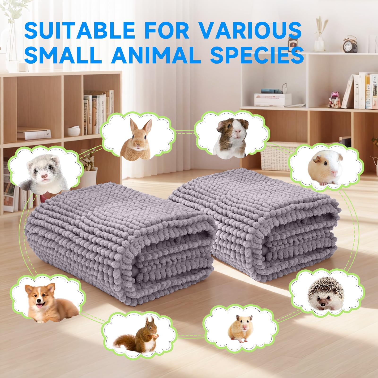 2 Pezzi Tappetini Cavie 60×40 cm, Accessori Cobi Lavabili, Accessori Conigli, Tappetino Recinto Coniglio, Cuscino Animali Riutilizzabile per Hamster/Conigli/Gatti (Grigio)