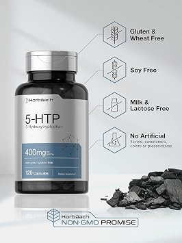 Horbaach 5HTP 400mg Capsules | 120 Count | Extra Strength Supplement | 5 Hydroxytryptophan | Non-GMO, Gluten Free