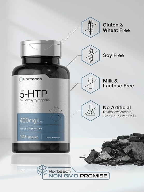 Horbaach 5HTP 400mg Capsules | 120 Count | Extra Strength Supplement | 5 Hydroxytryptophan | Non-GMO, Gluten Free